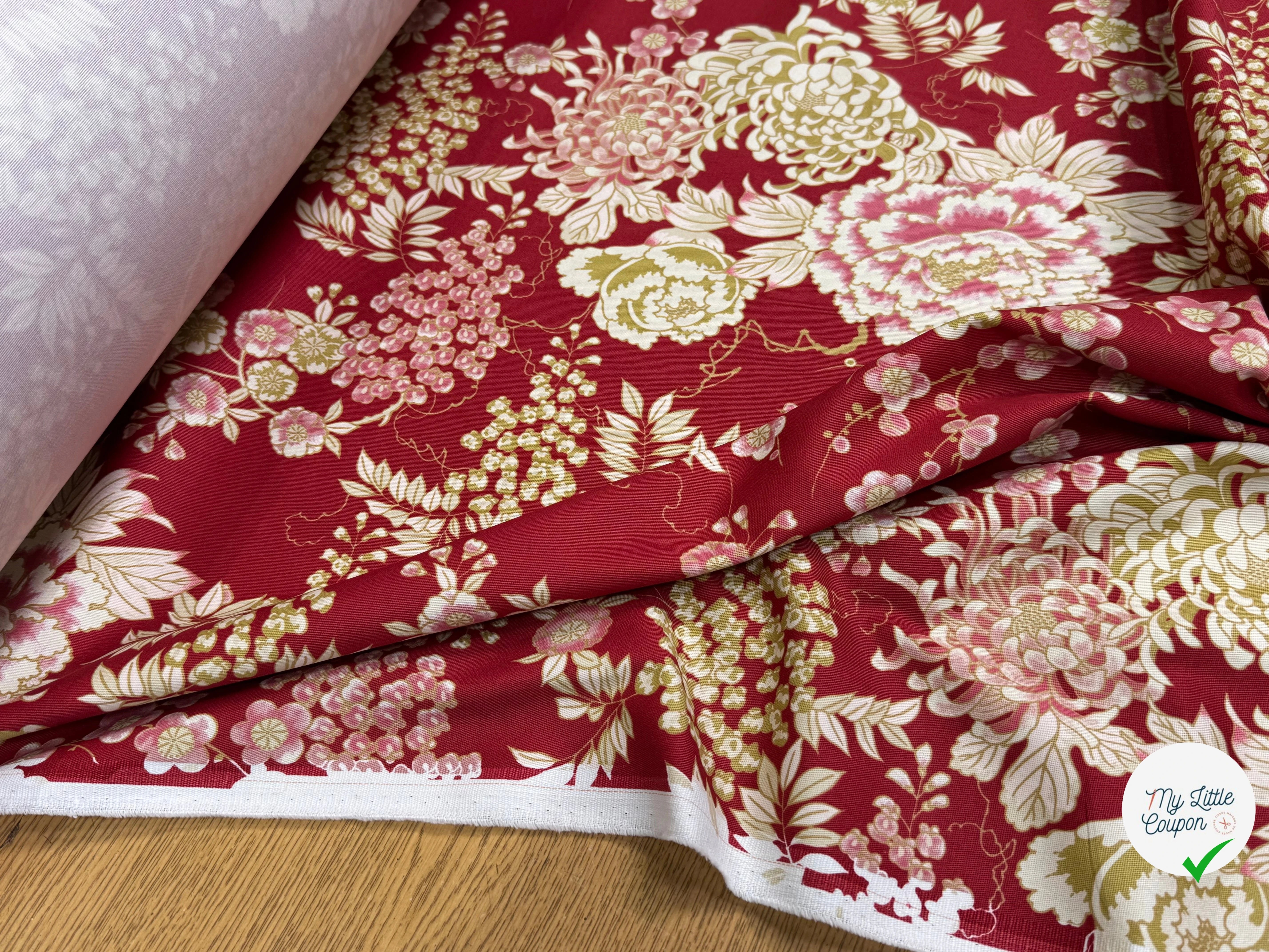GABARDINE DE COTON STRETCH FOND ROUGE BORDEAUX FLORAL BELLE TENUE - My Little Coupon