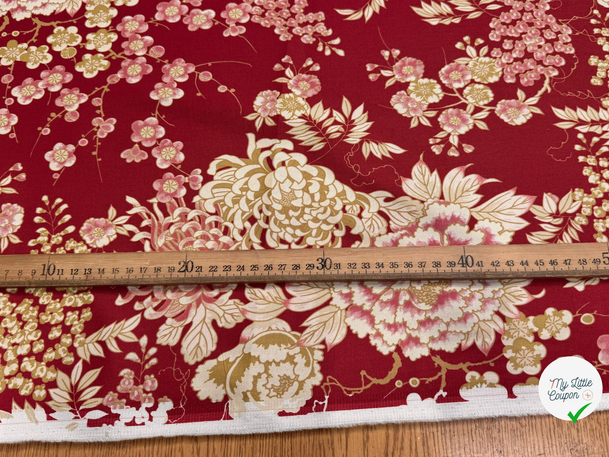 GABARDINE DE COTON STRETCH FOND ROUGE BORDEAUX FLORAL BELLE TENUE - My Little Coupon