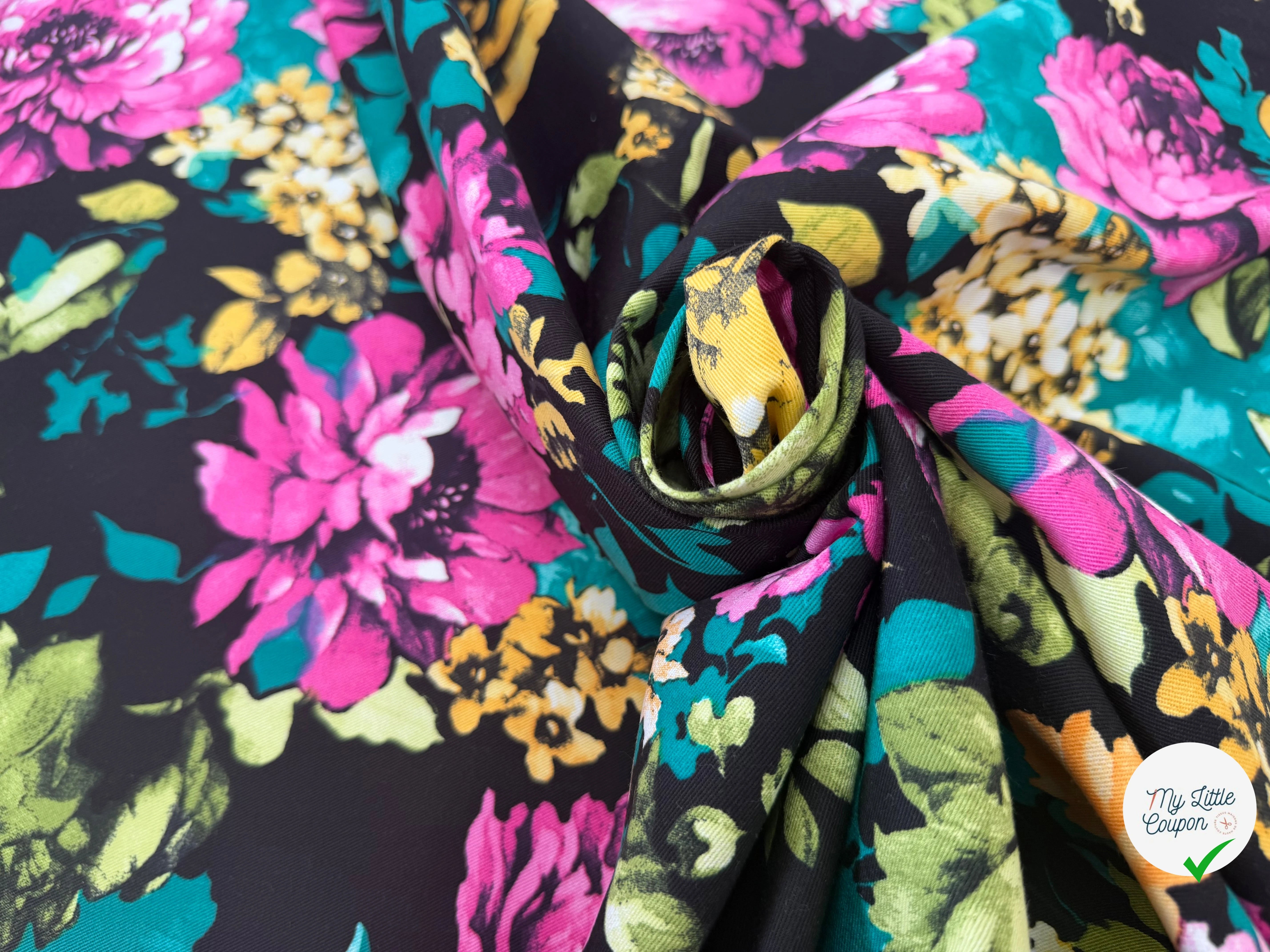 GABARDINE DE COTON STRETCH ROSIER NOIR - My Little Coupon