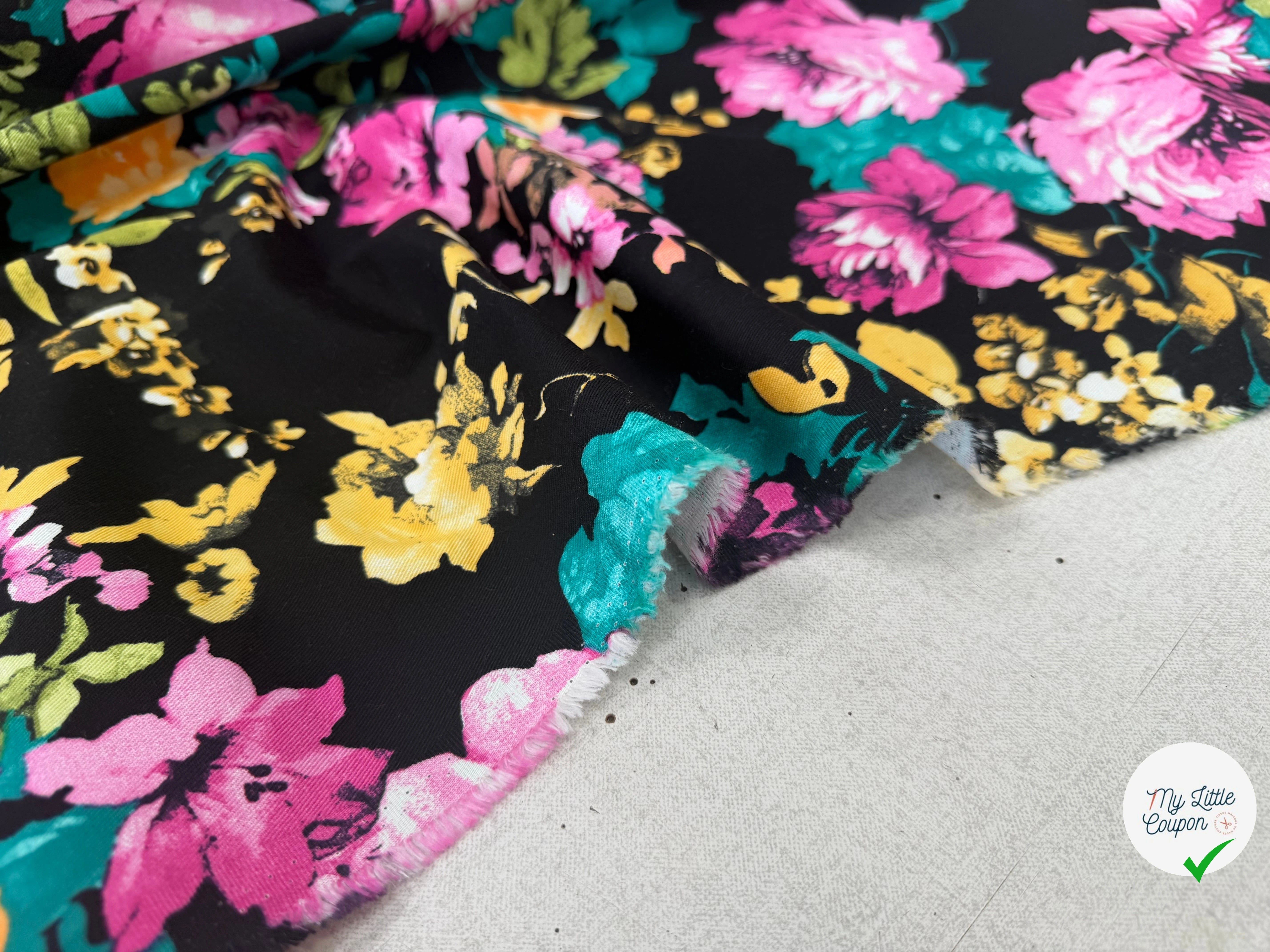 GABARDINE DE COTON STRETCH ROSIER NOIR - My Little Coupon