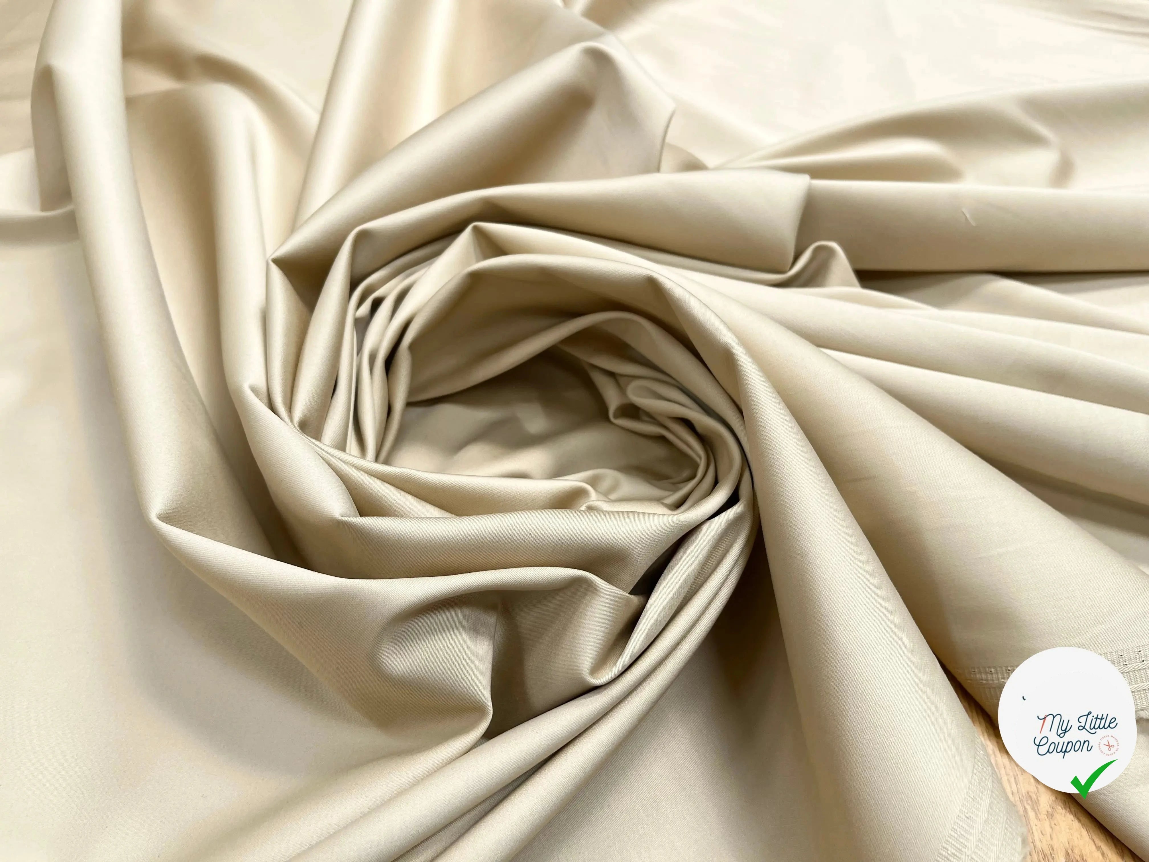 GABARDINE DE COTON STRETCH UNI BEIGE CLAIR ENVERS LISSE - My Little Coupon