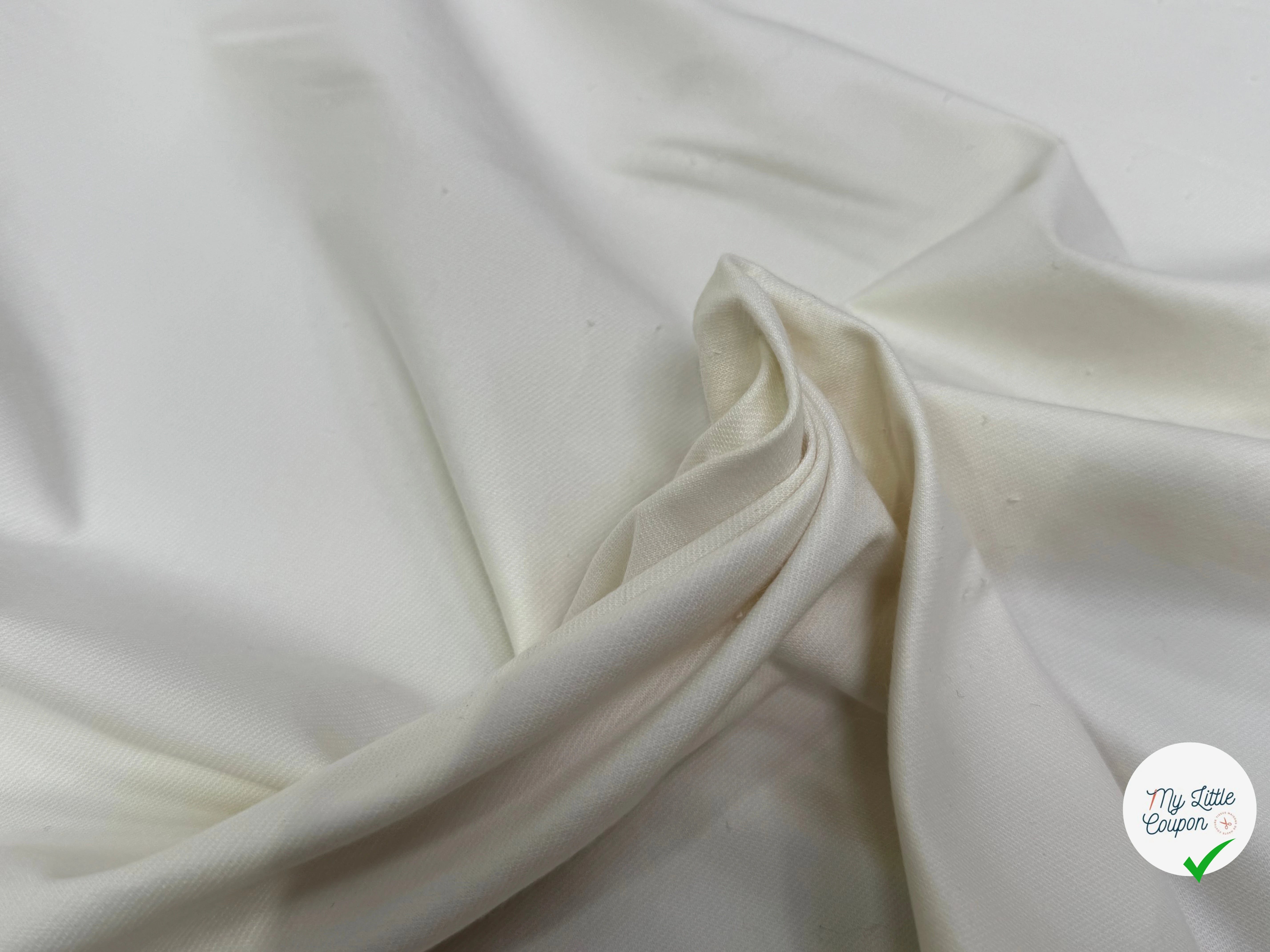 GABARDINE DE COTON ULTRA STRETCH EFFET NID D'ABEILLE ENDROIT DUVETEUX BLANC CASSÉ - My Little Coupon