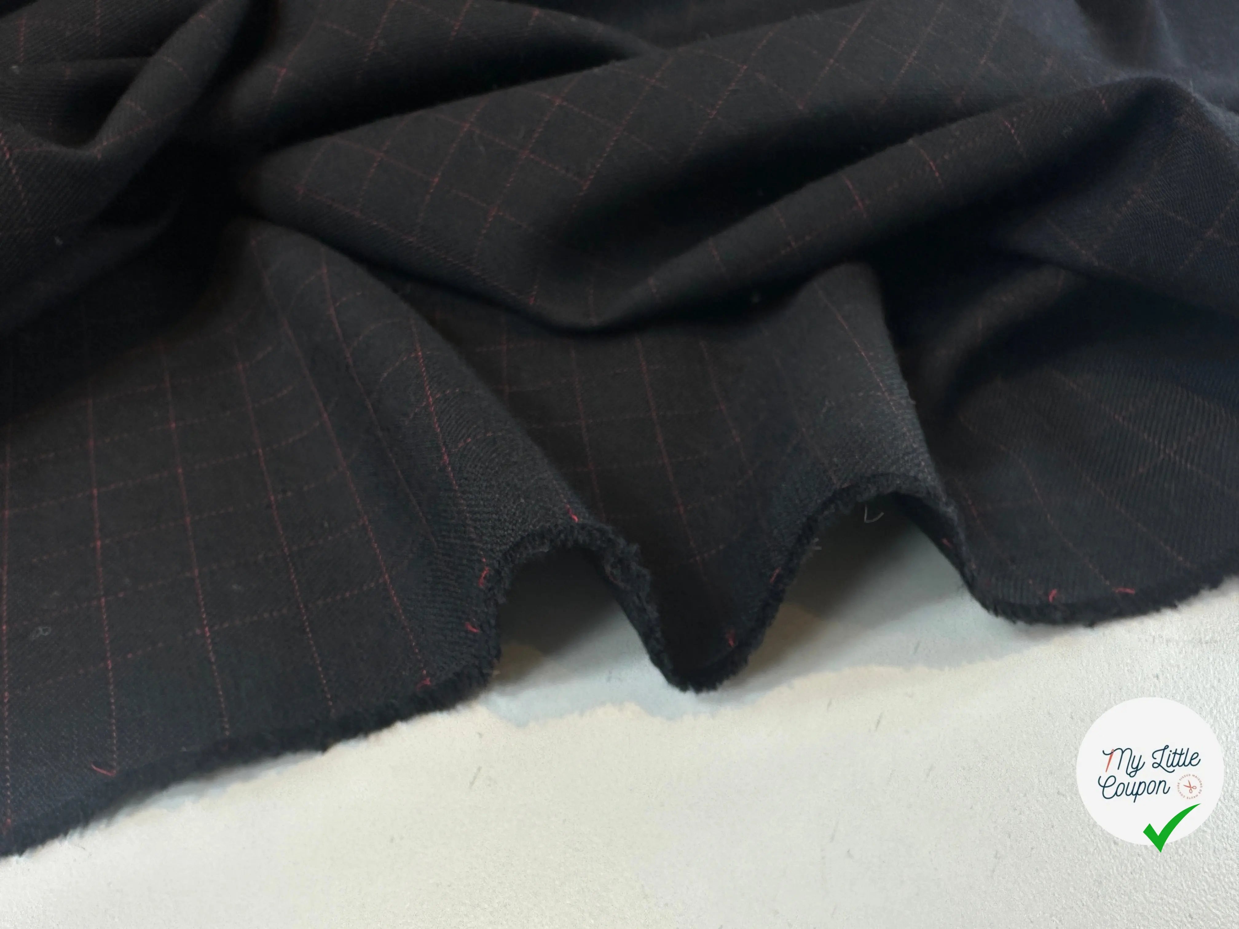 GABARDINE DE LAINE NOIR QUADRILLÉ ROUGE MLC INTERN