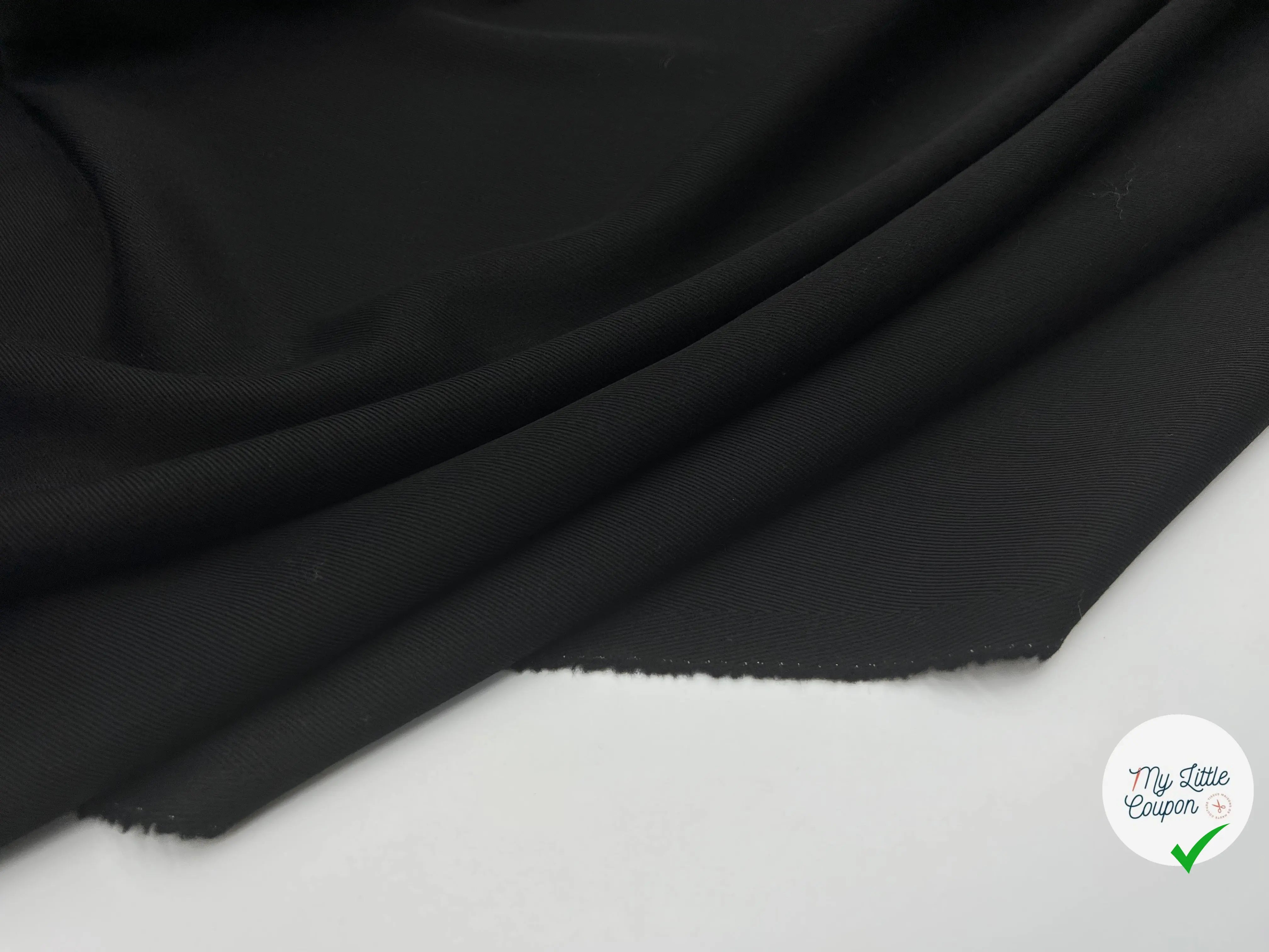 GABARDINE DE LAINE NOIRE TISSAGE DRILL - My Little Coupon - tissu - coudre