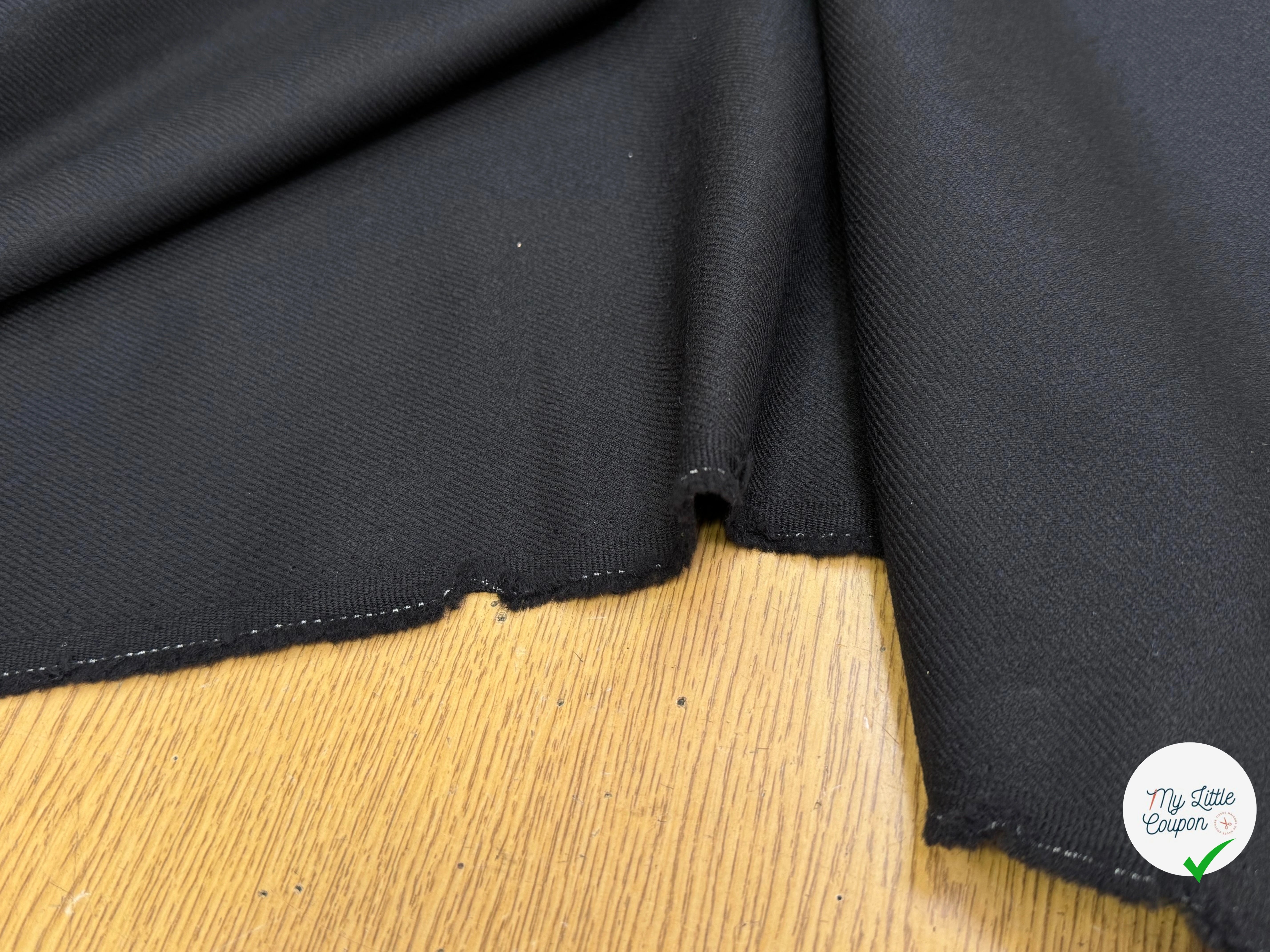 GABARDINE DE LAINE STRETCH ÉFFET LÉGÈREMENT SATINÉ NOIR - My Little Coupon