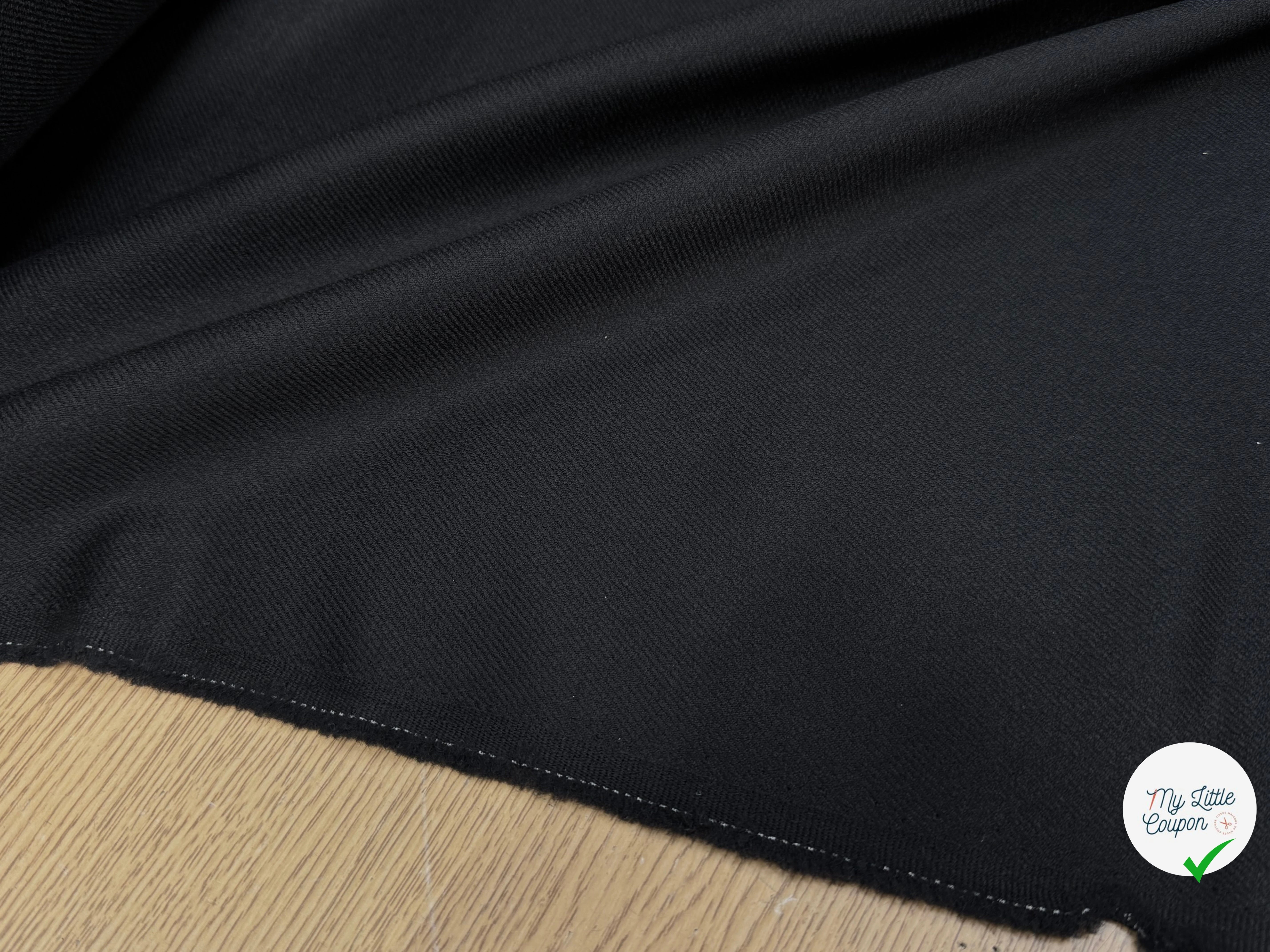 GABARDINE DE LAINE STRETCH ÉFFET LÉGÈREMENT SATINÉ NOIR - My Little Coupon