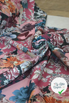 GABARDINE DRILL FLEURS & GEOMETRIE ENVERS BLEU LAVANDE MSO