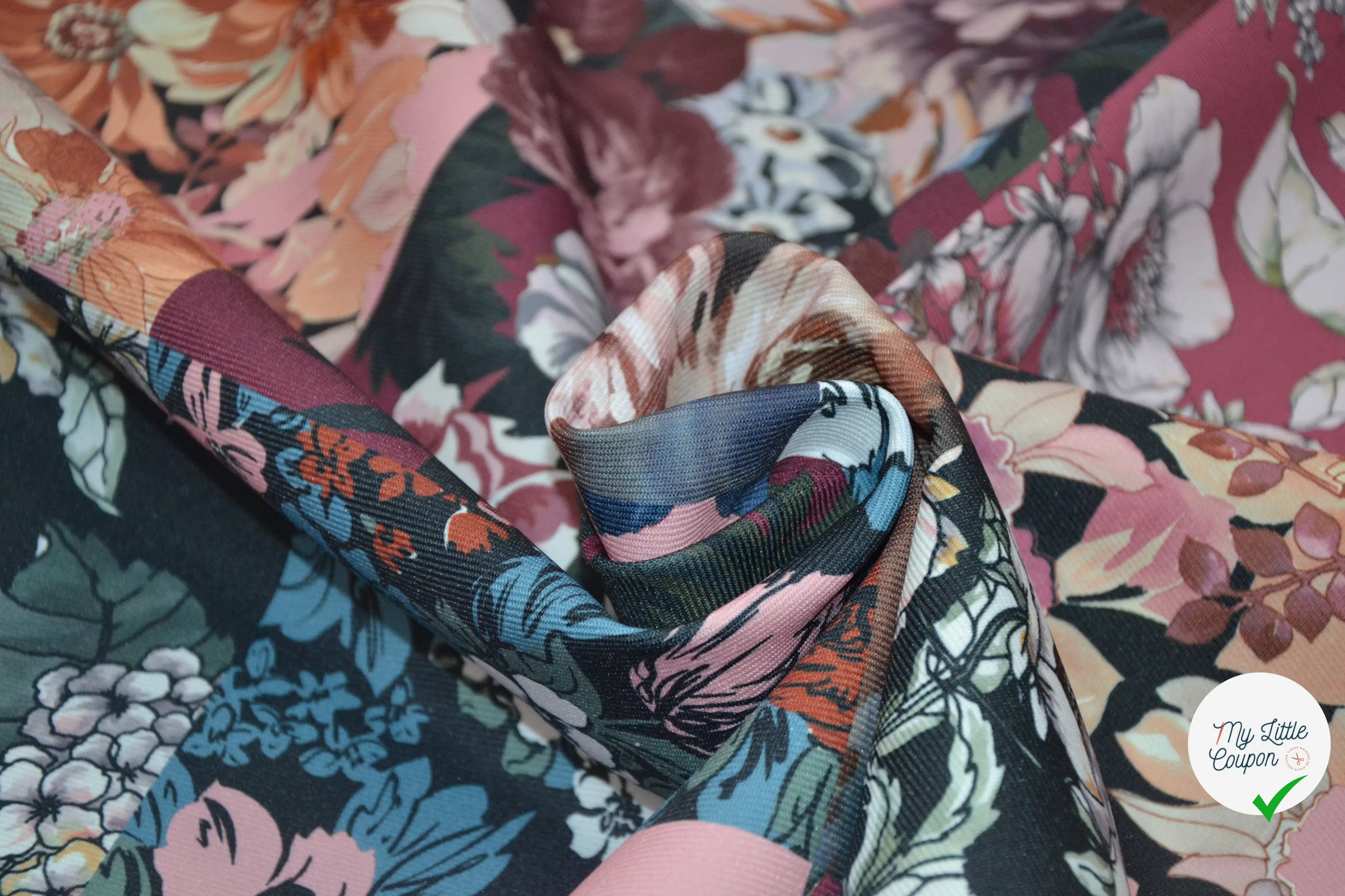 GABARDINE DRILL FLEURS & GEOMETRIE ENVERS BLEU LAVANDE MSO