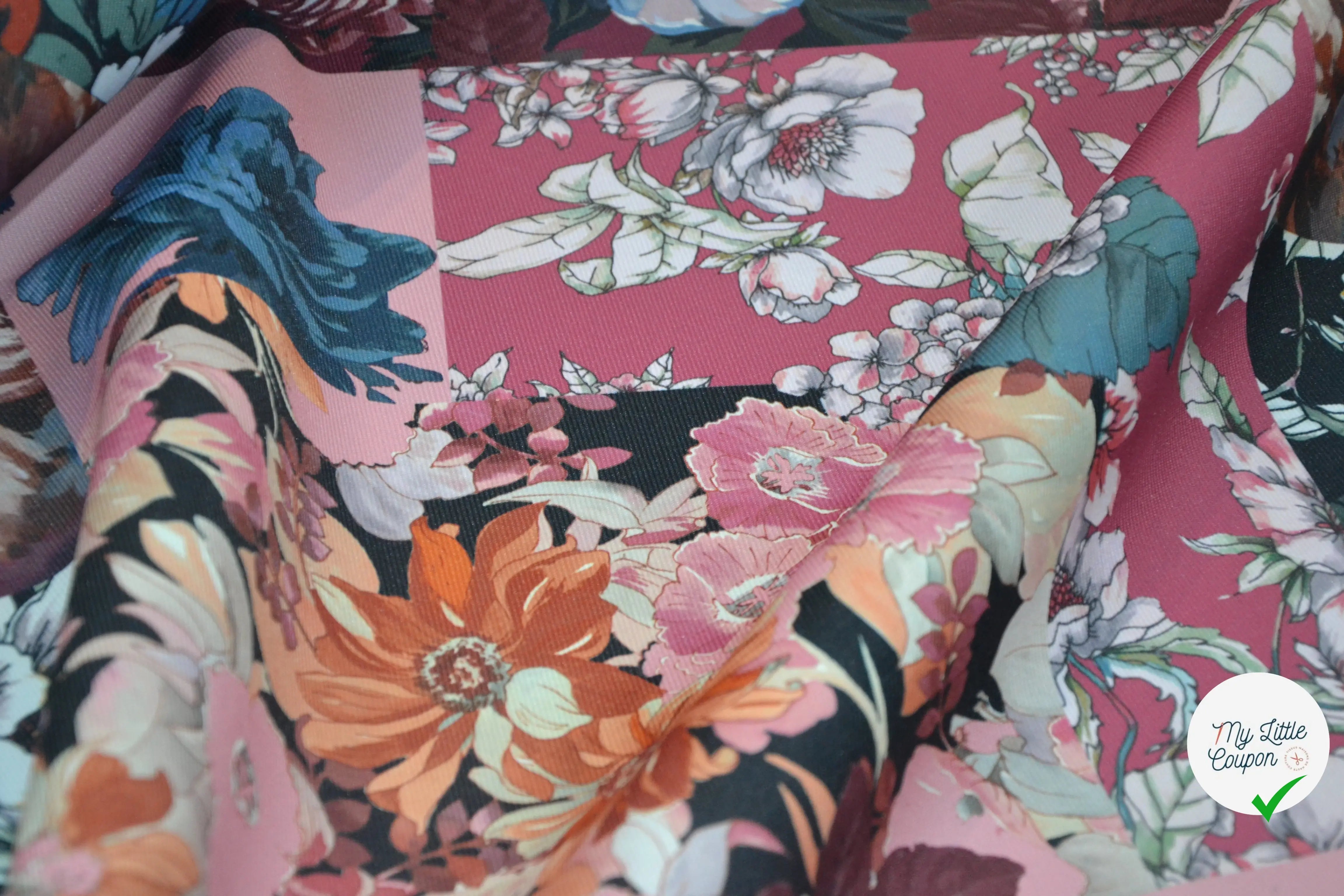 GABARDINE DRILL FLEURS & GEOMETRIE ENVERS BLEU LAVANDE MSO