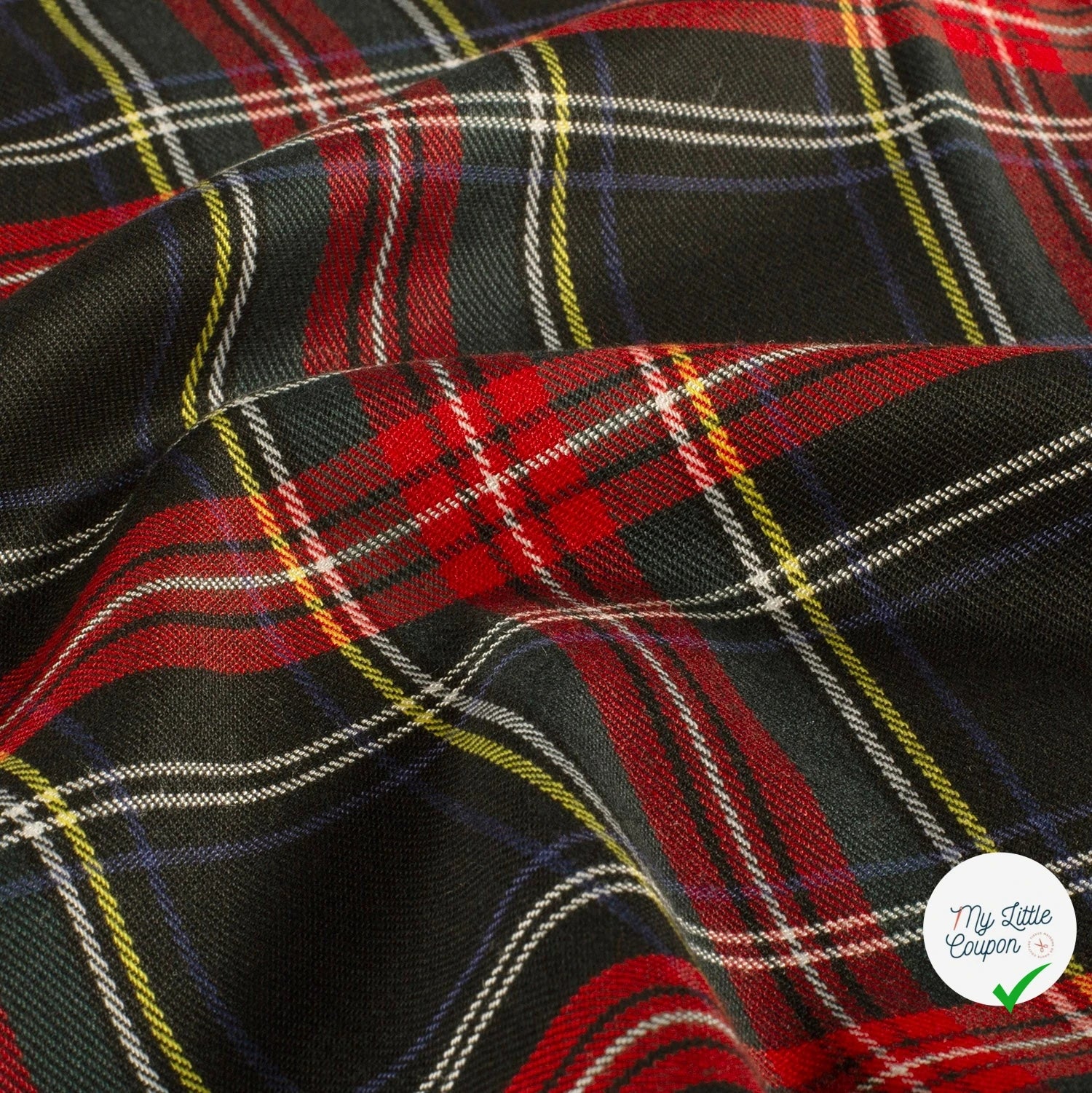 GABARDINE ÉCOSSAISE TARTAN STRETCH NOIR - My Little Coupon