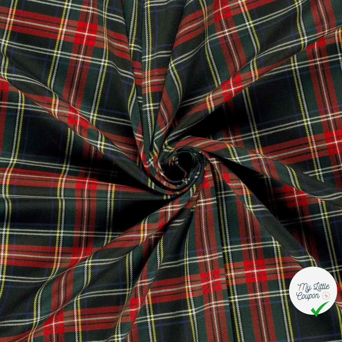 GABARDINE ÉCOSSAISE TARTAN STRETCH NOIR - My Little Coupon