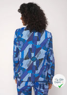 GABARDINE FINE DE COTON STRETCH IMPRIMÉ ABSTRAIT GÉOMÉTRIQUE BLEU - My Little Coupon
