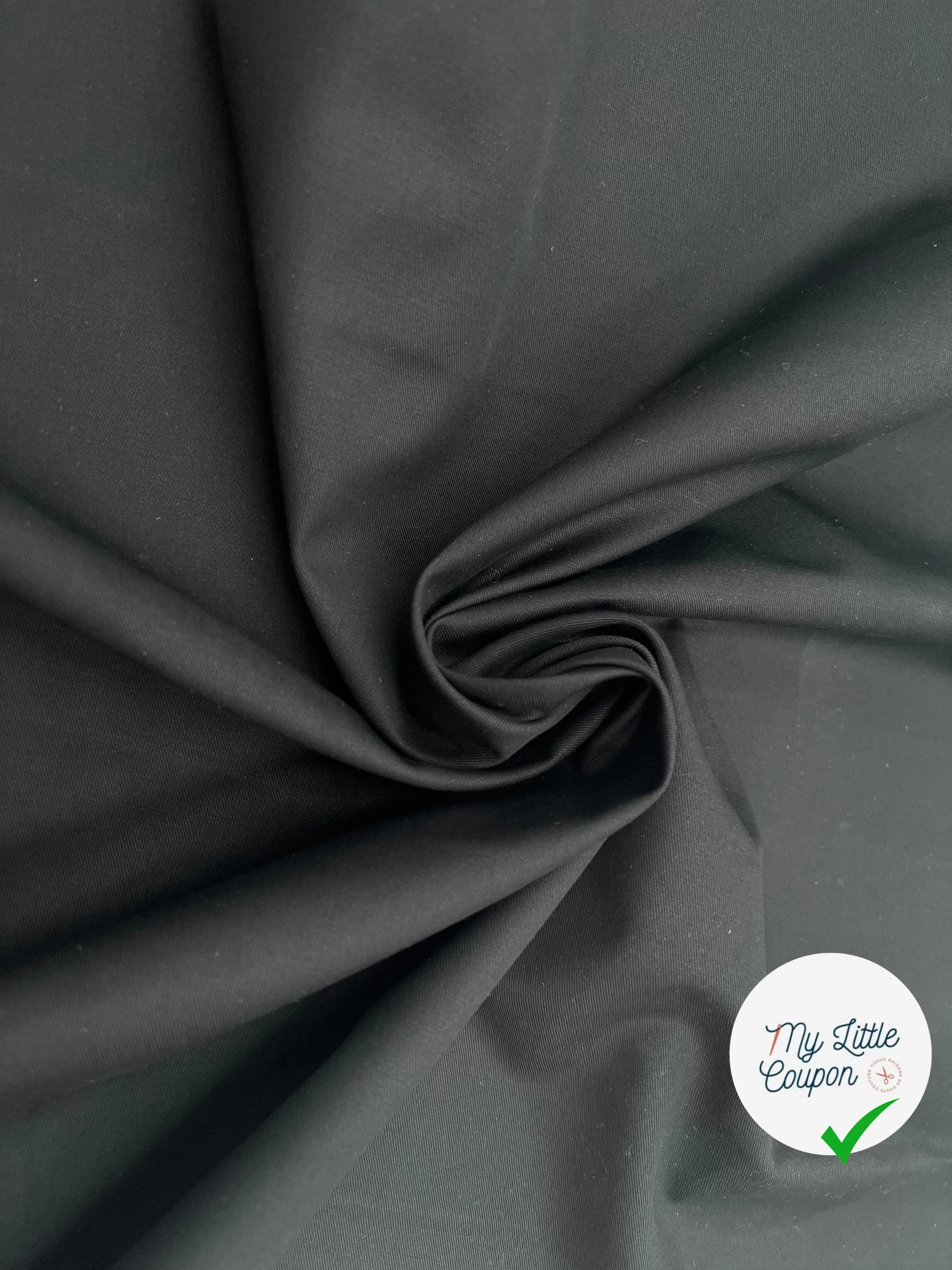 GABARDINE FINEMENT SERGÉE DE COTON NOIR REFLET ARDOISE - My Little Coupon - tissu - coudre