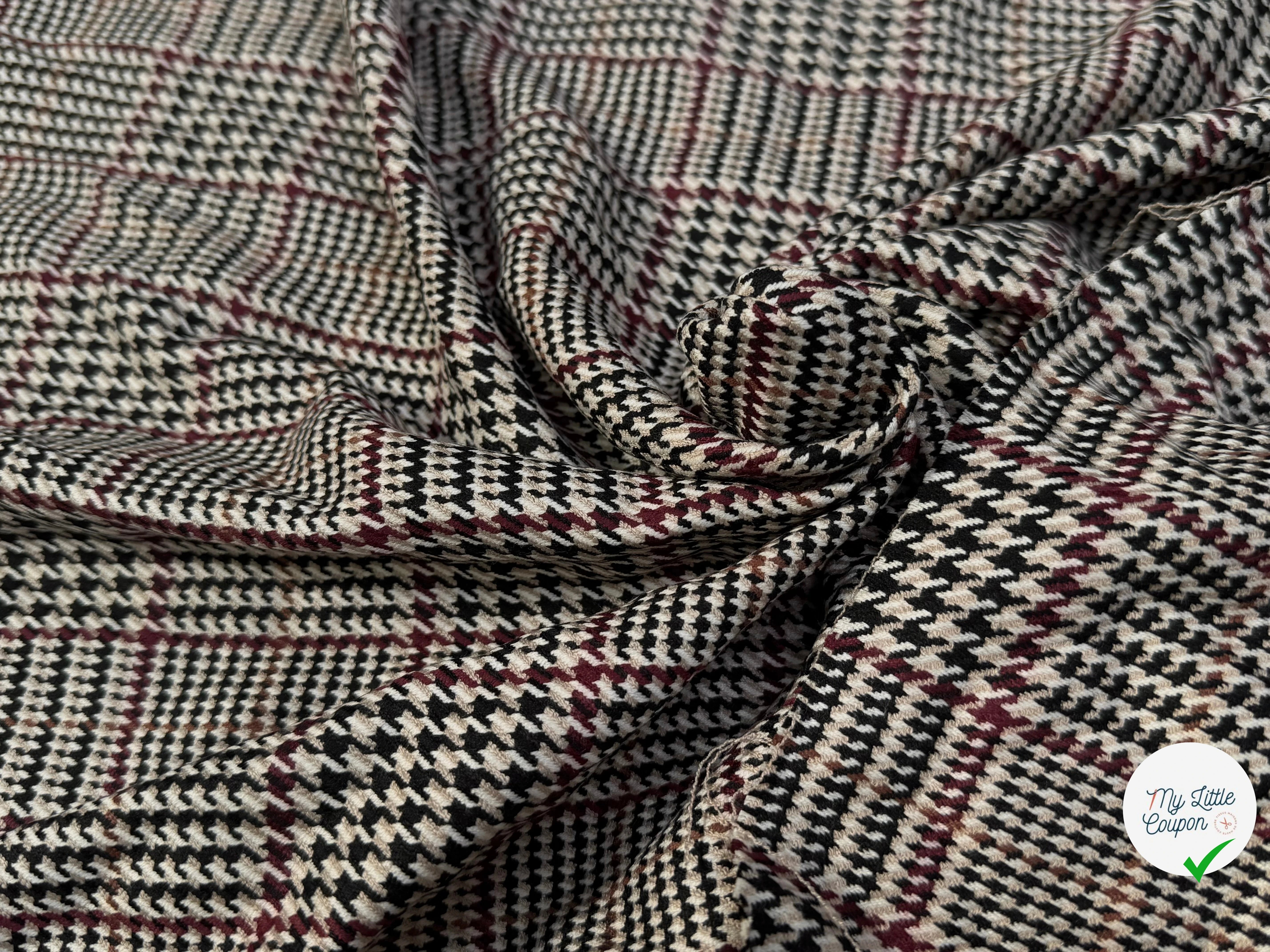 GABARDINE GIULIA POLYVISCOSE PRINCE DE GALLES BEIGE BORDEAUX NOIR - My Little Coupon