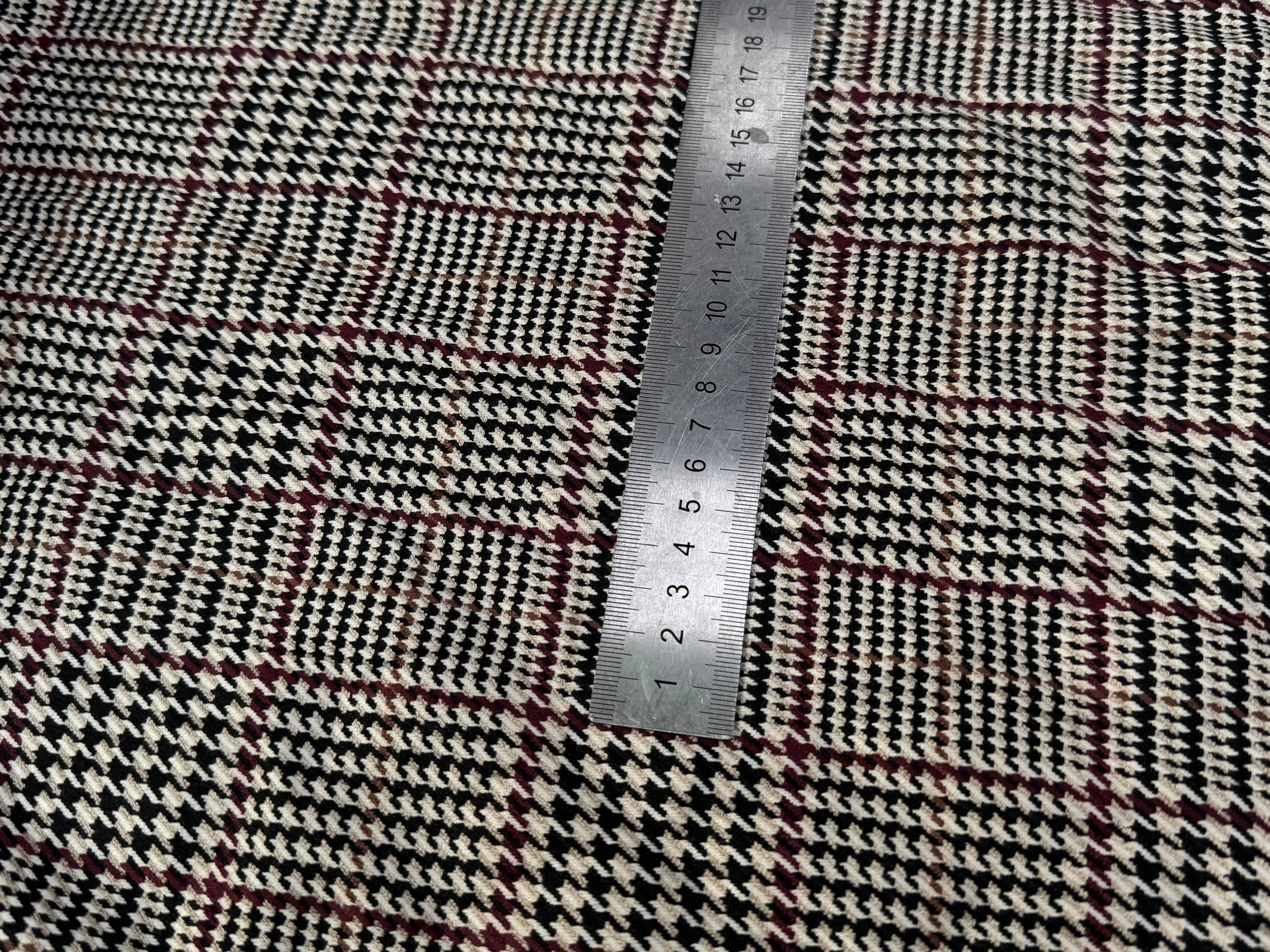 GABARDINE GIULIA POLYVISCOSE PRINCE DE GALLES BEIGE BORDEAUX NOIR - My Little Coupon