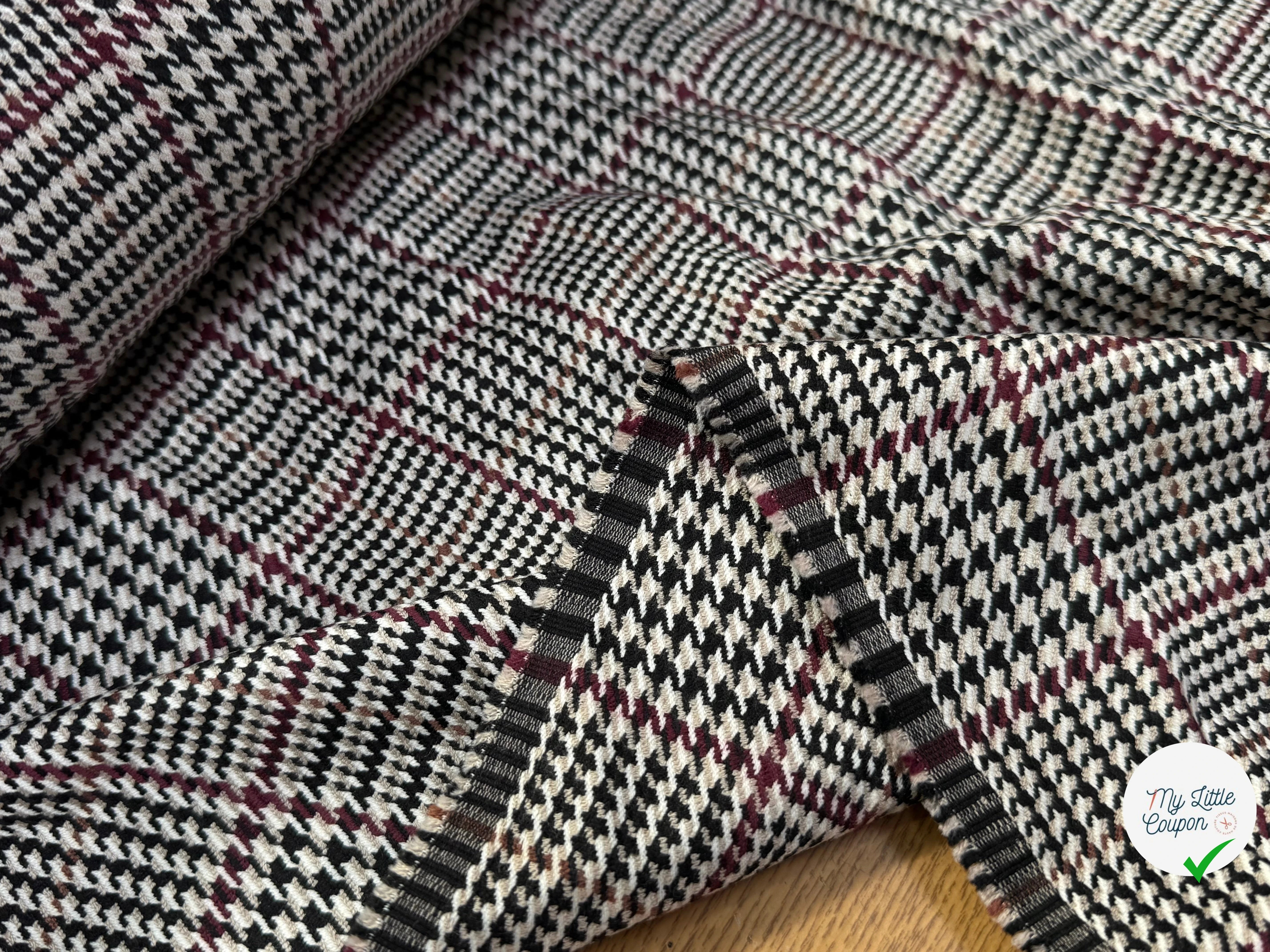 GABARDINE GIULIA POLYVISCOSE PRINCE DE GALLES BEIGE BORDEAUX NOIR - My Little Coupon