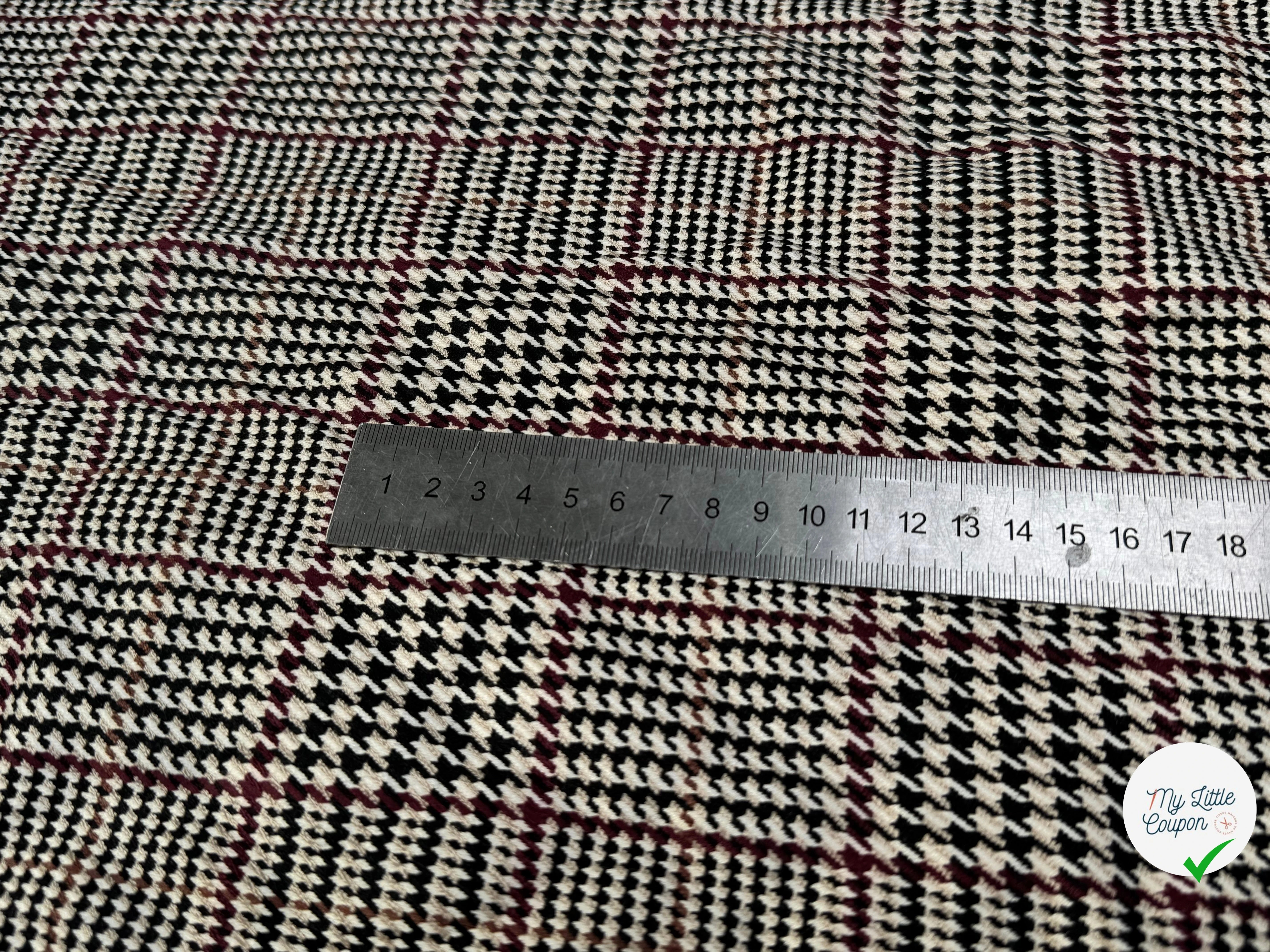 GABARDINE GIULIA POLYVISCOSE PRINCE DE GALLES BEIGE BORDEAUX NOIR - My Little Coupon