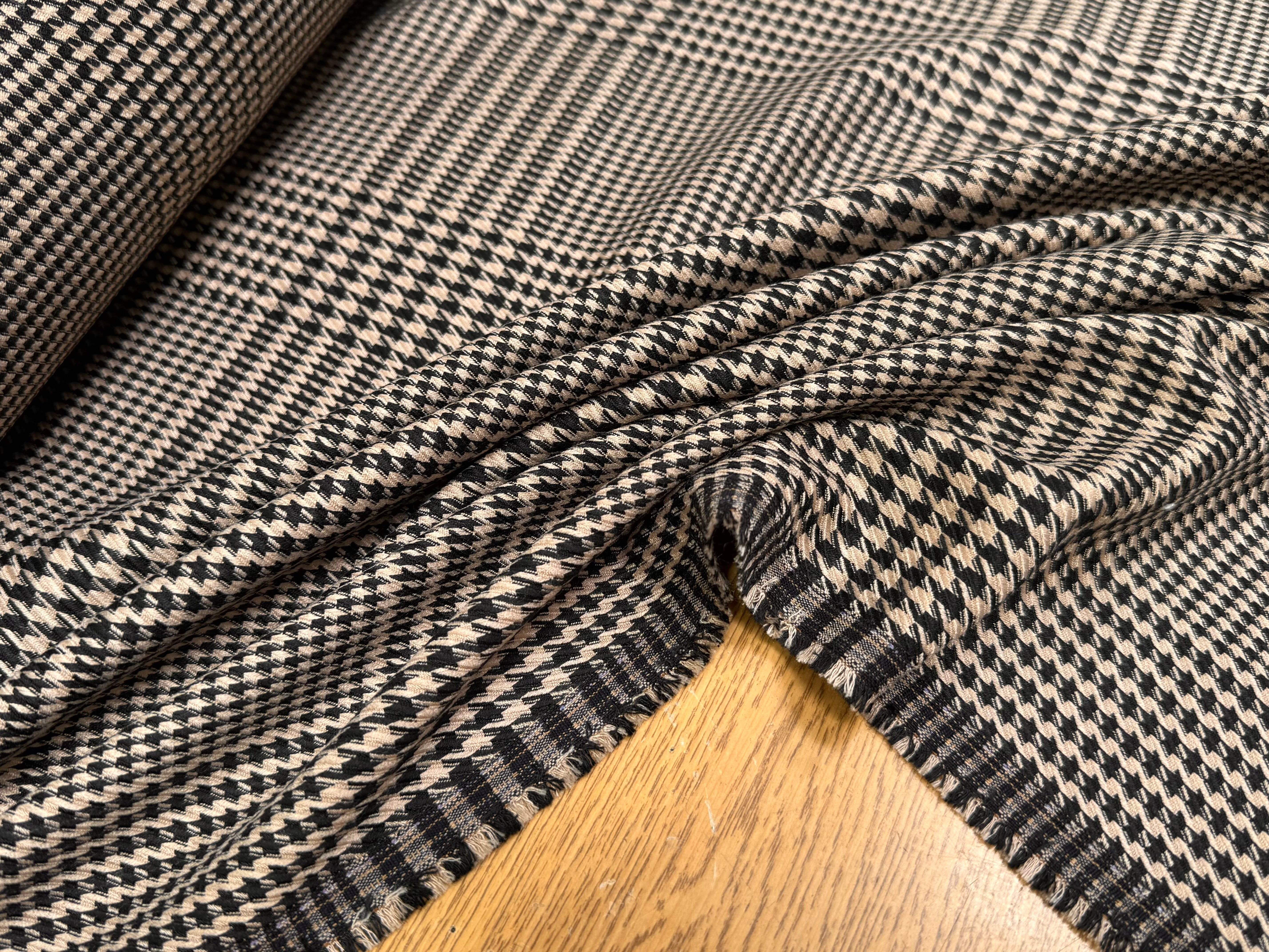 GABARDINE GIULIA POLYVISCOSE PRINCE DE GALLES CHIC BEIGE NOIR - My Little Coupon