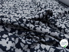 GABARDINE JAPON STRETCH FLEURS BLEU SUR NOIR VERSO BLEU GRIS MSO