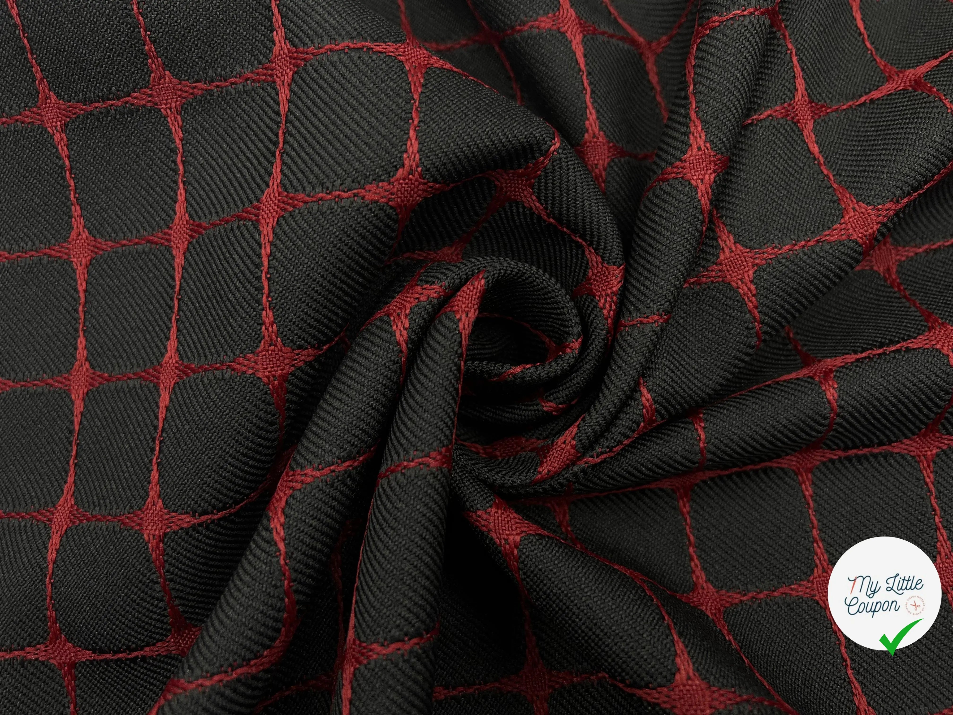 GABARDINE NOIRE CARREAUX ROUGE TISSÉS - My Little Coupon - tissu - coudre