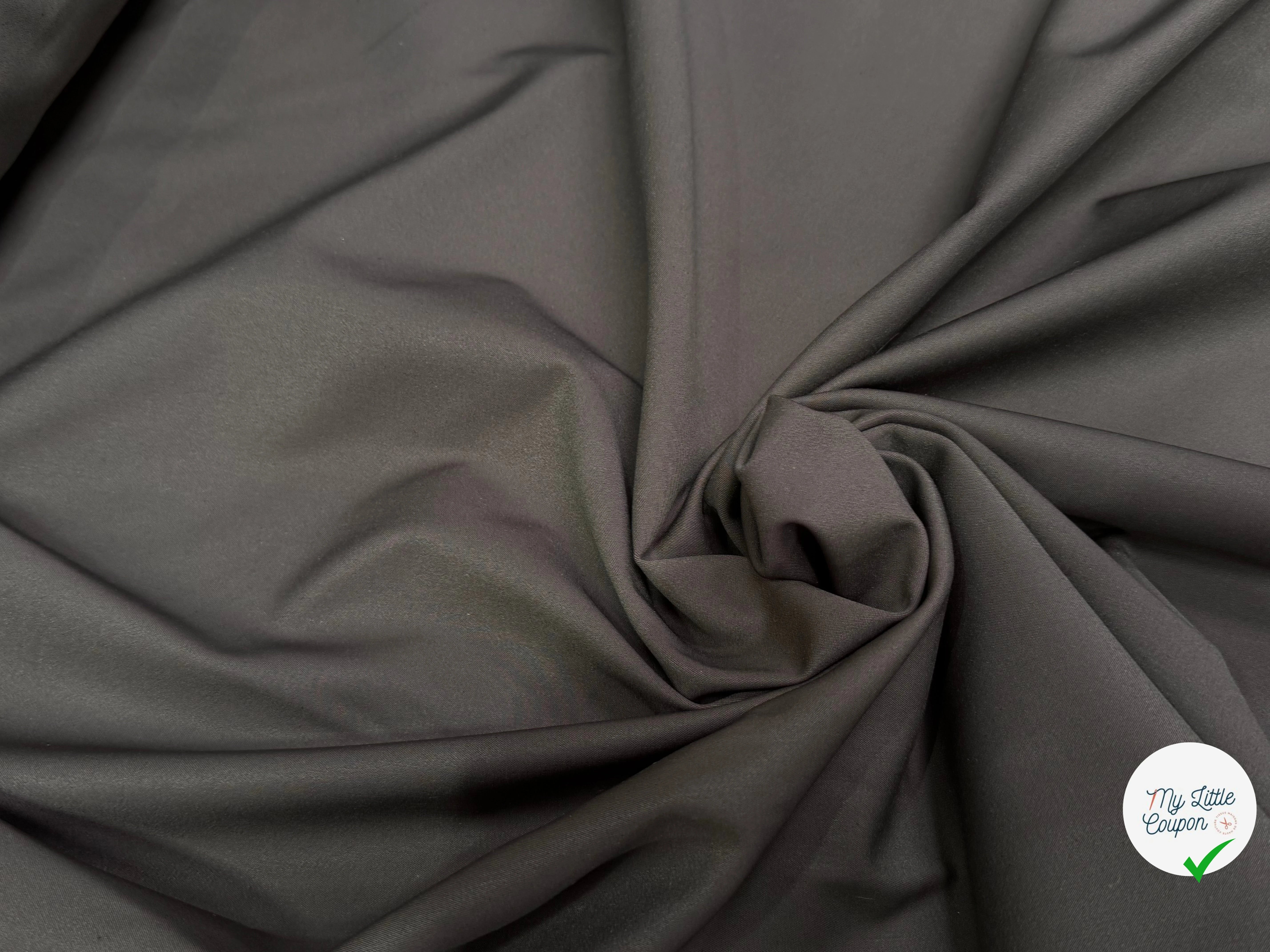 GABARDINE POLYCOTON STRETCH PEAU DE PÊCHE BRUN MASTIC - My Little Coupon
