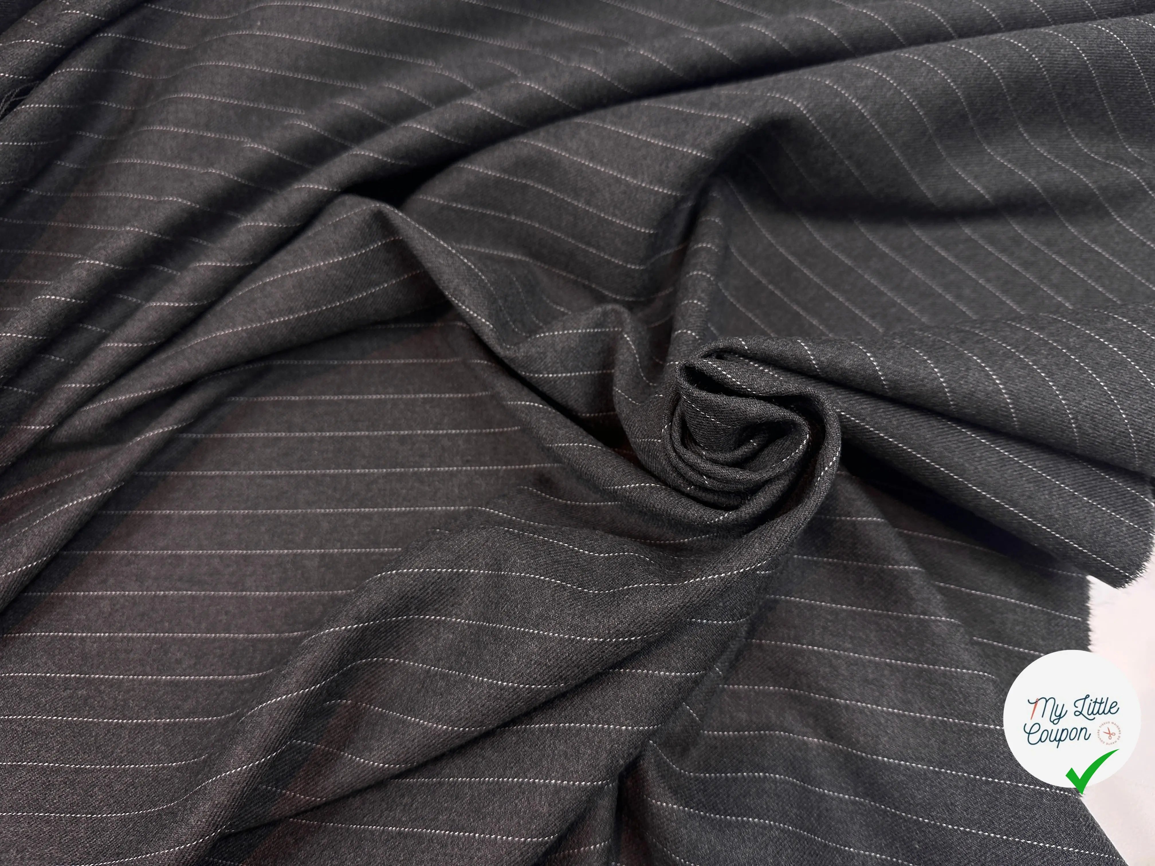 GABARDINE PURE LAINE GRIS ANTHRACITE RAYURES BLANCHE MLC INTERN