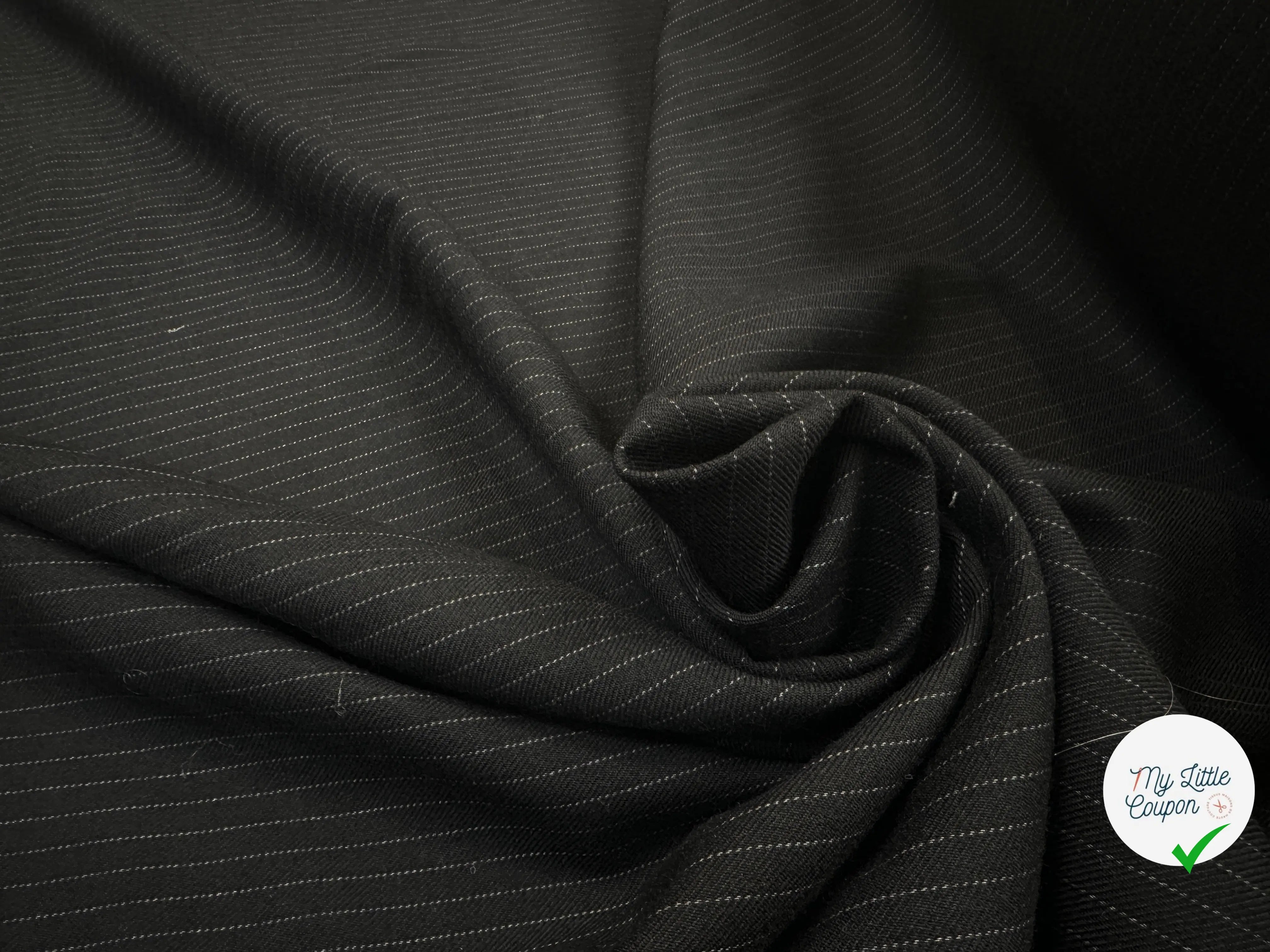 GABARDINE PURE LAINE NOIRE PIN STRIPES GRIS MLC INTERN