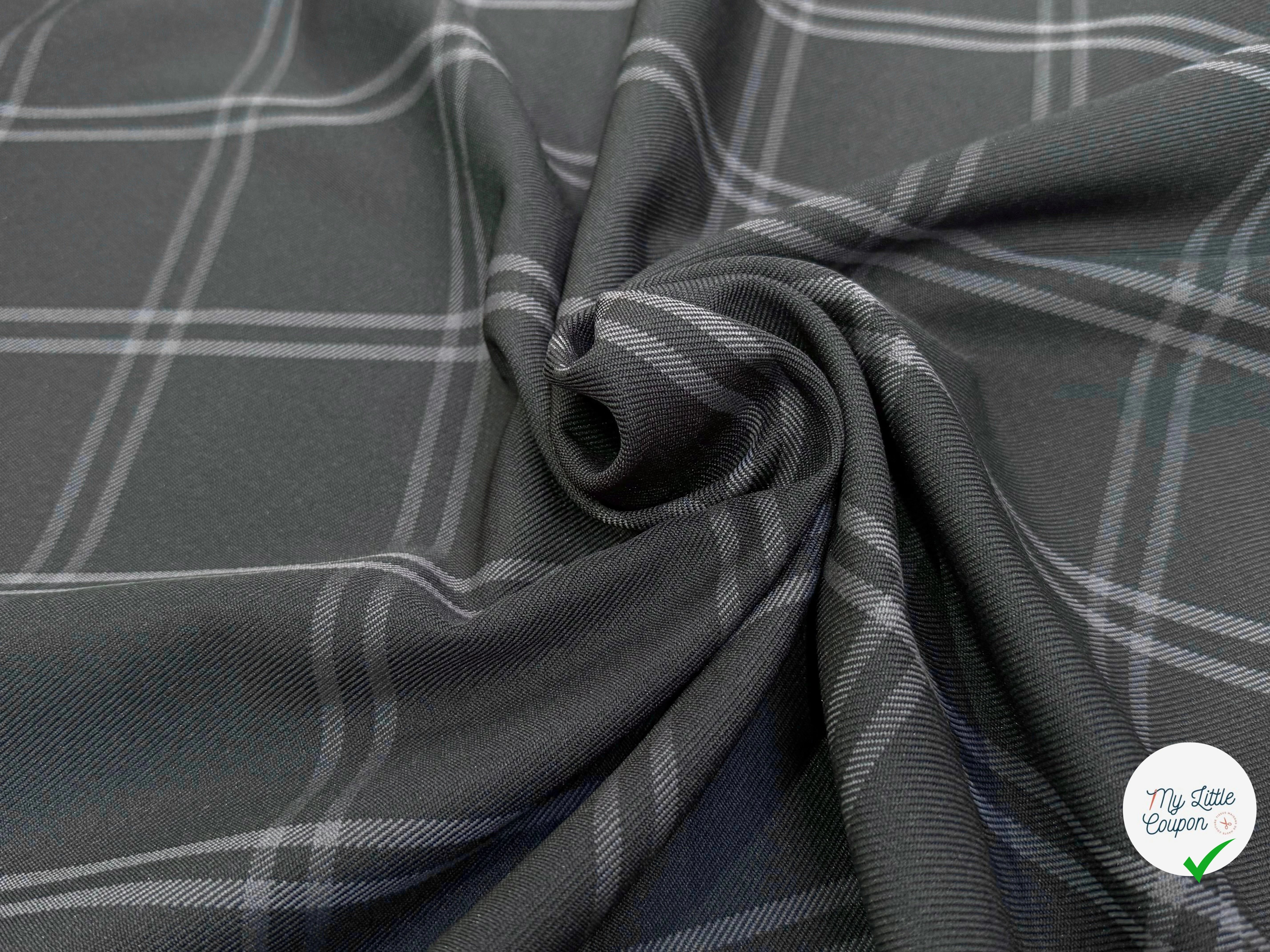 GABARDINE SERGÉE LOURDE NOIRE À CARREAUX RAYURES GRISE - My Little Coupon