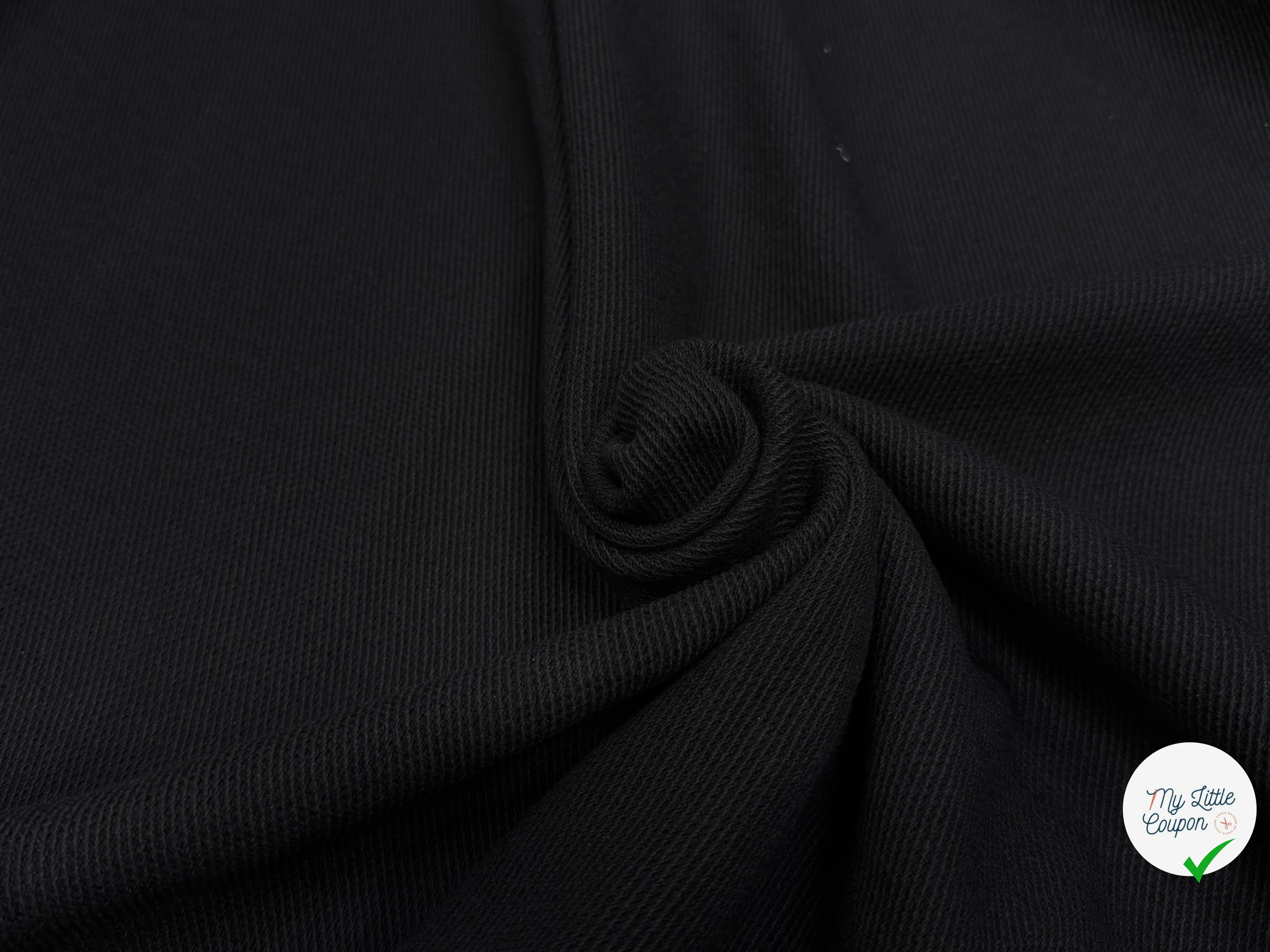 GABARDINE STRIÉE COTON TOMBÉ LOURD LÉGÈREMETN STRETCH NOIR - My Little Coupon