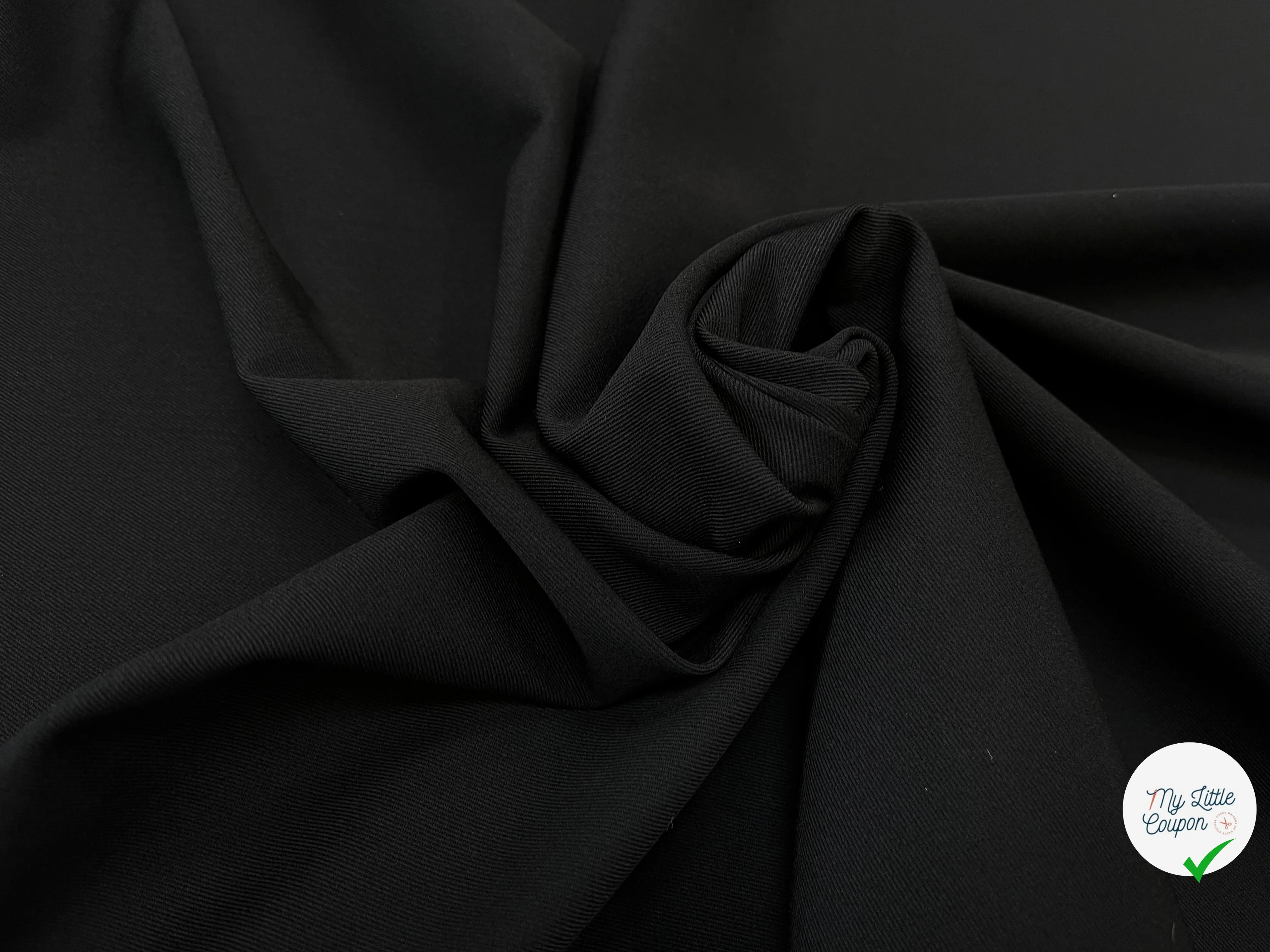 GABRDINE DE LAINE STRETCH UNI NOIR - My Little Coupon