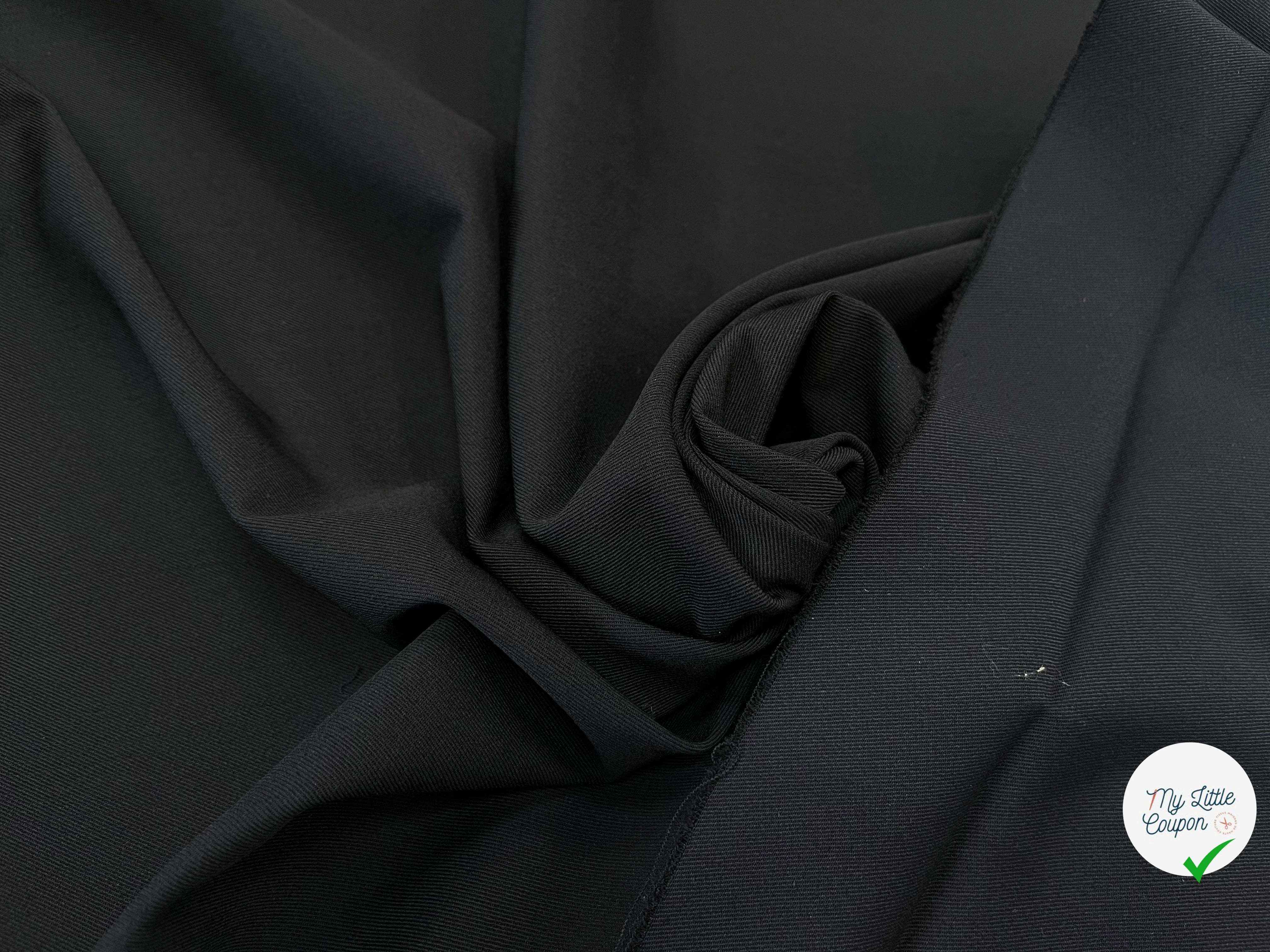 GABRDINE DE LAINE STRETCH UNI NOIR - My Little Coupon