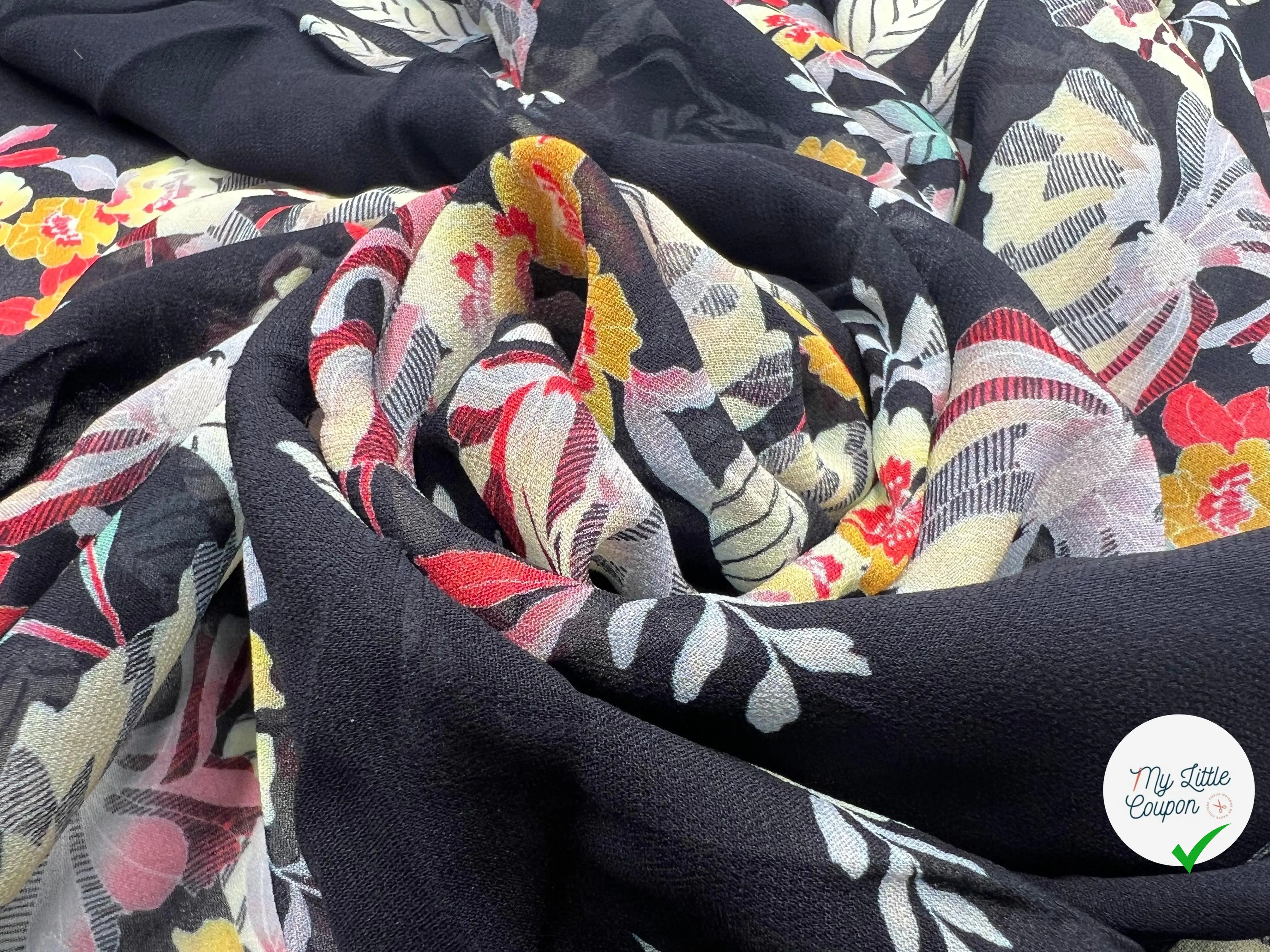 GEORGETTE VISCOSE IMPRIMÉ BLACK GARDEN - My Little Coupon - tissu - coudre