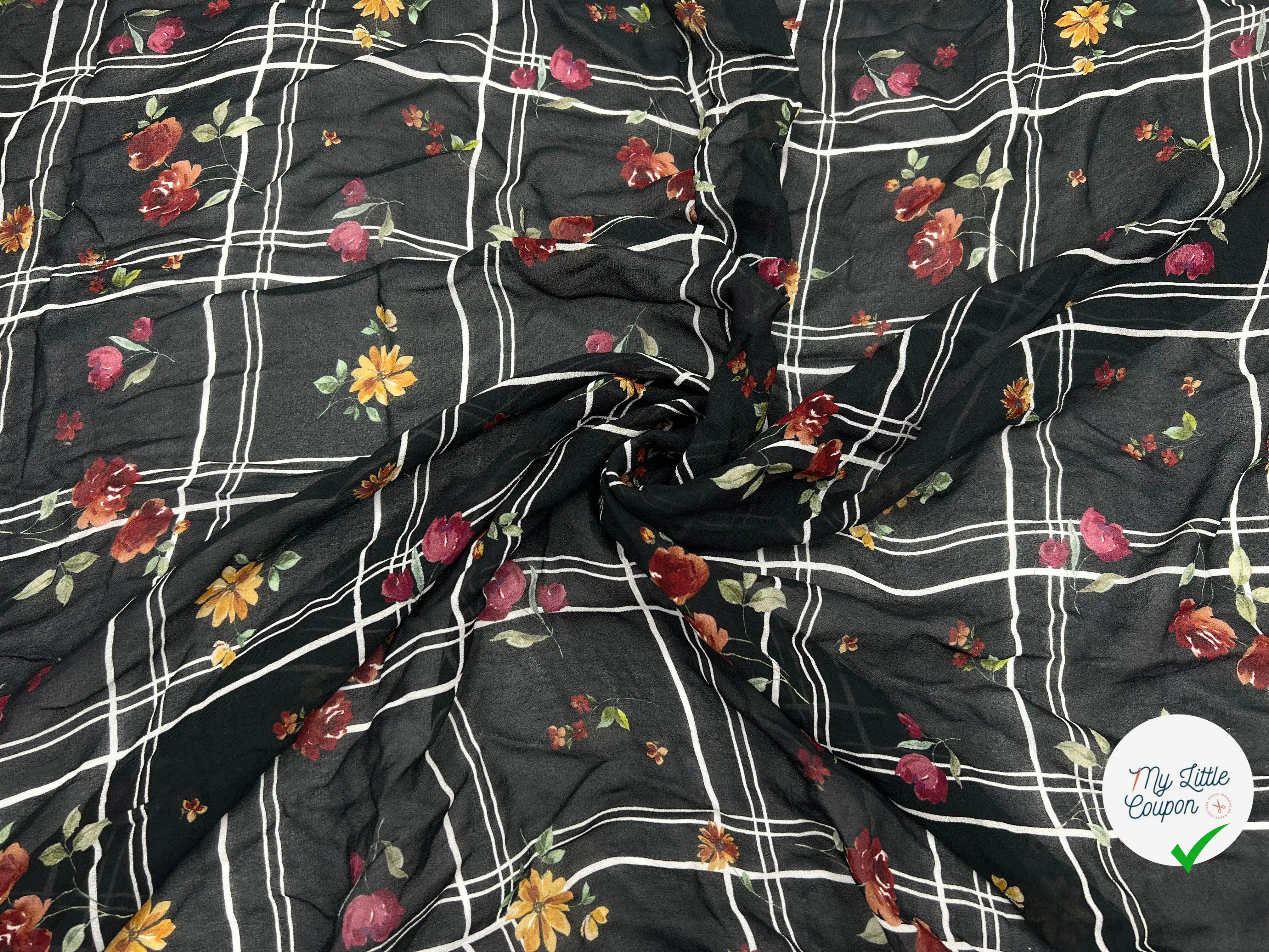 GEORGETTE VISCOSE IMPRIMÉE QUADRILLÉ DE FLEUR - My Little Coupon - tissu - coudre