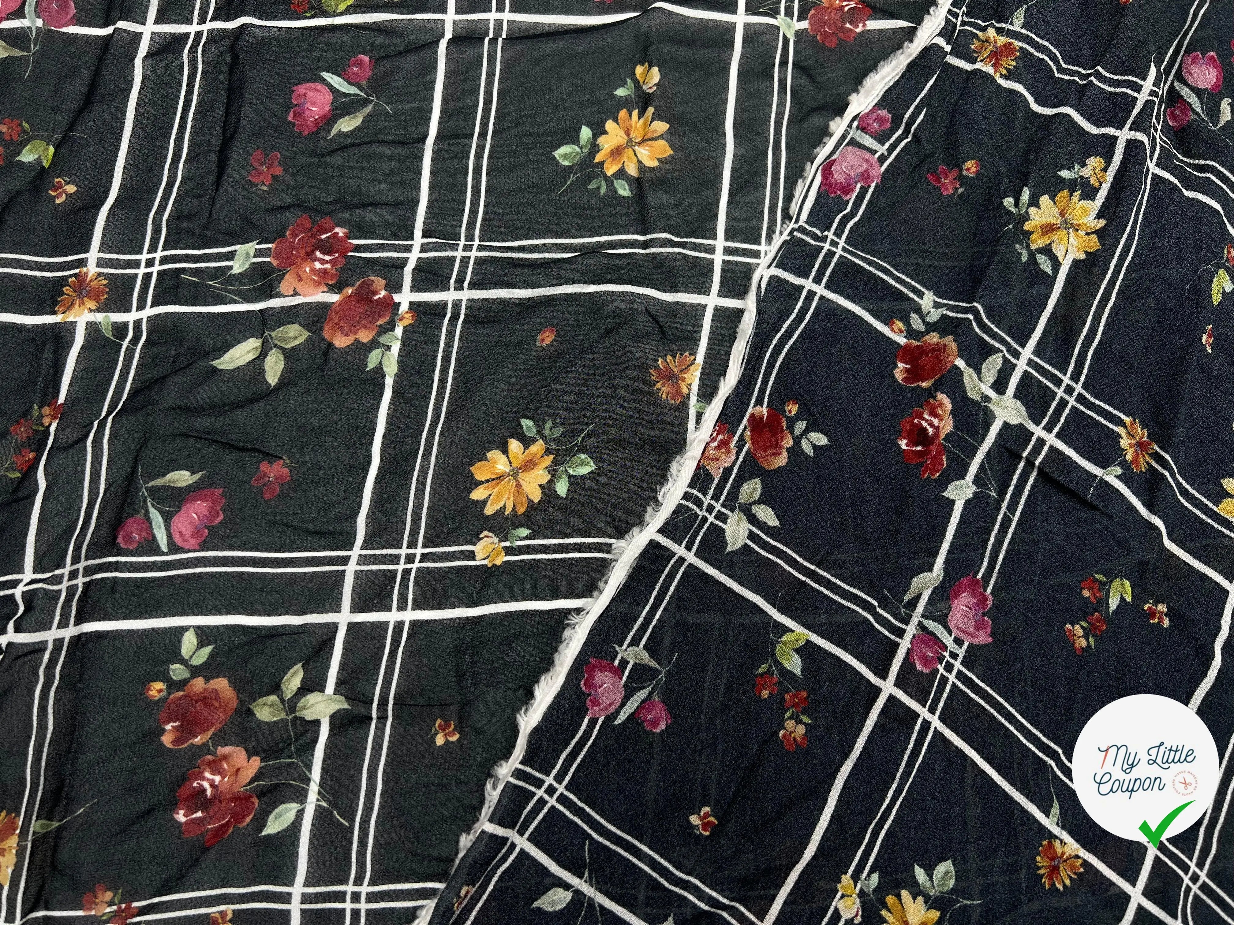 GEORGETTE VISCOSE IMPRIMÉE QUADRILLÉ DE FLEUR - My Little Coupon - tissu - coudre