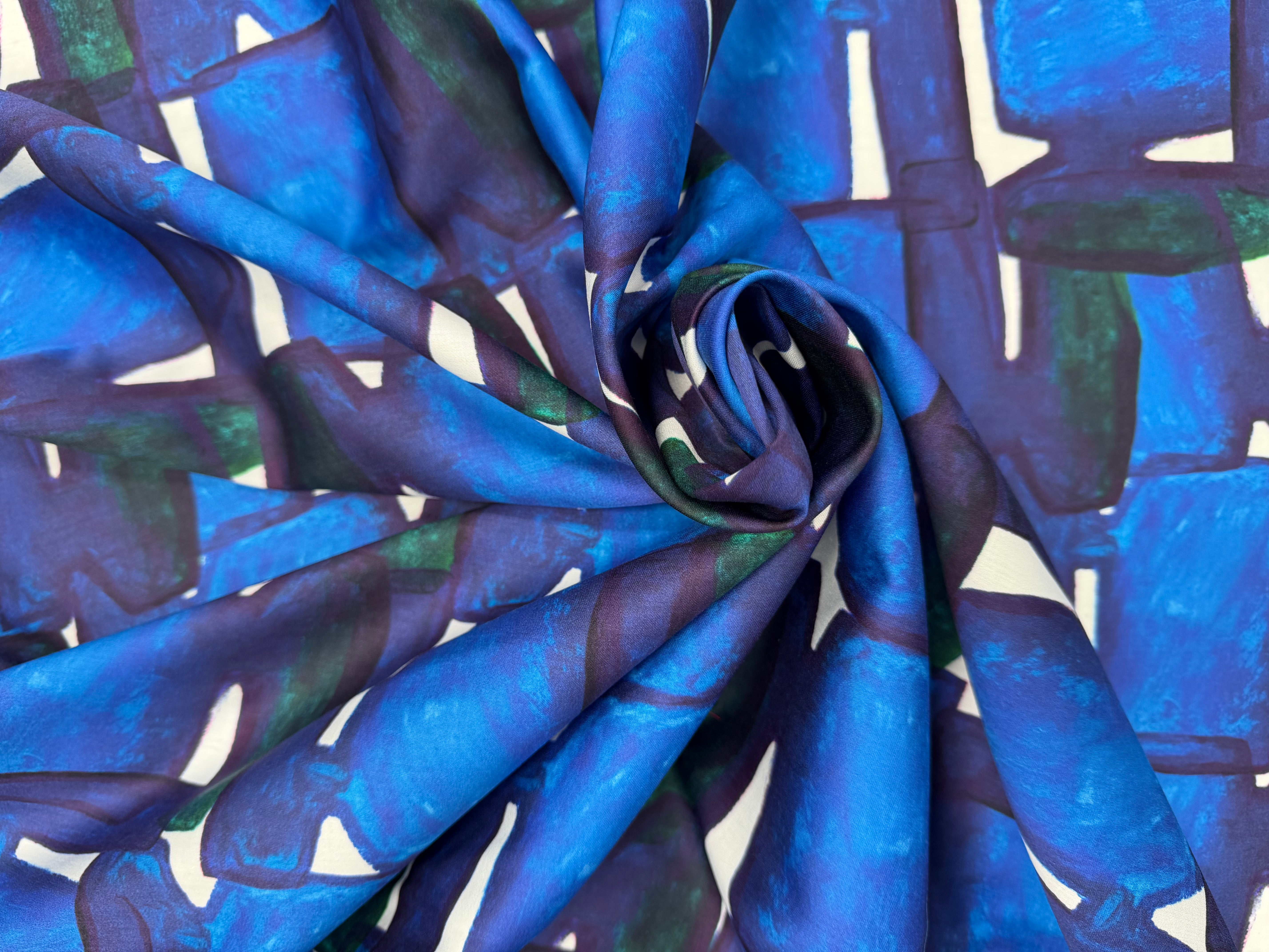 Tissu coton léger imprimé bleu graphique