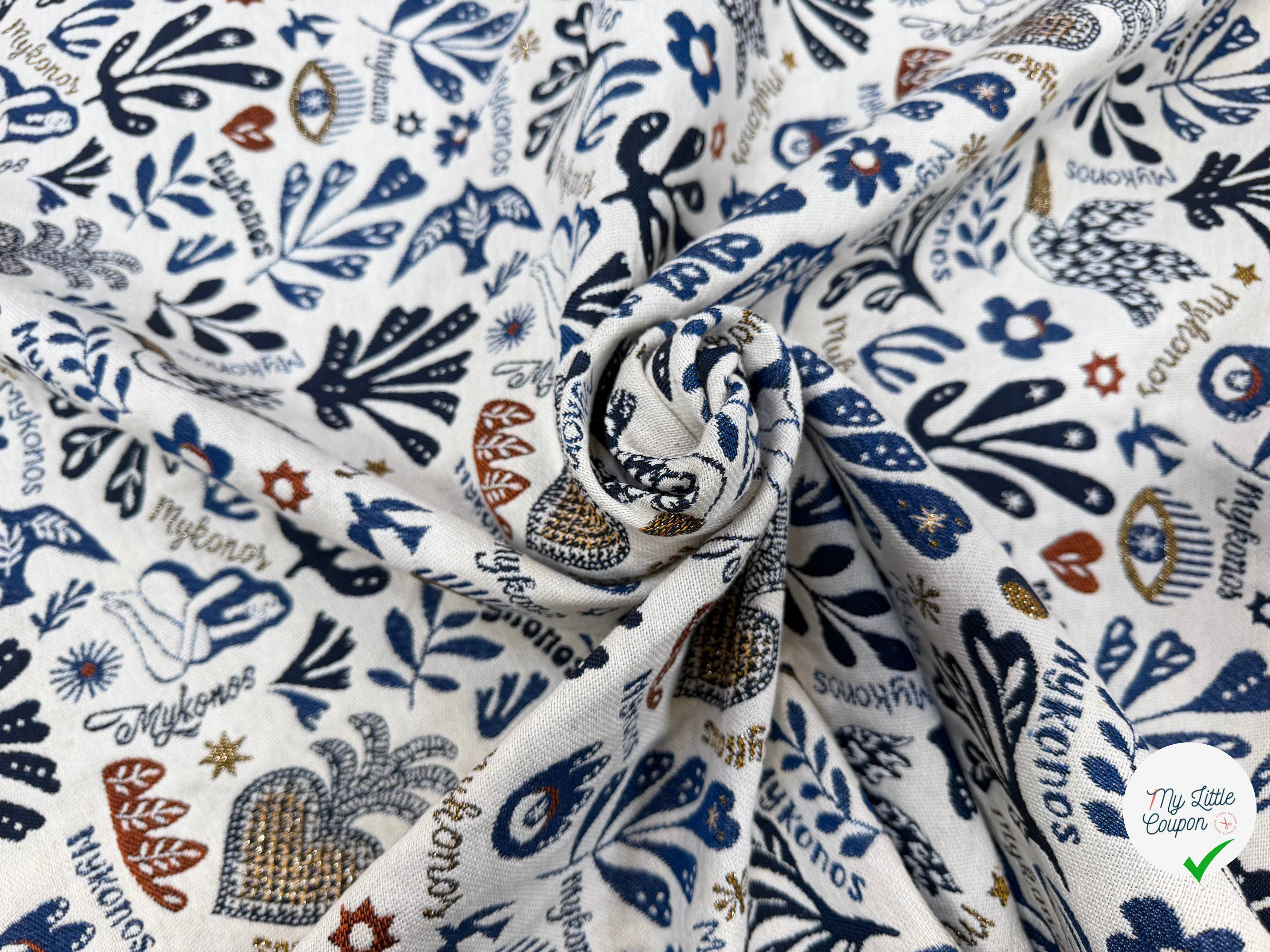 JACQUARD BLEECKER ALLOVER ECRU BLEU 140 CM MADE IN FRANCE 🇫🇷 - My Little Coupon