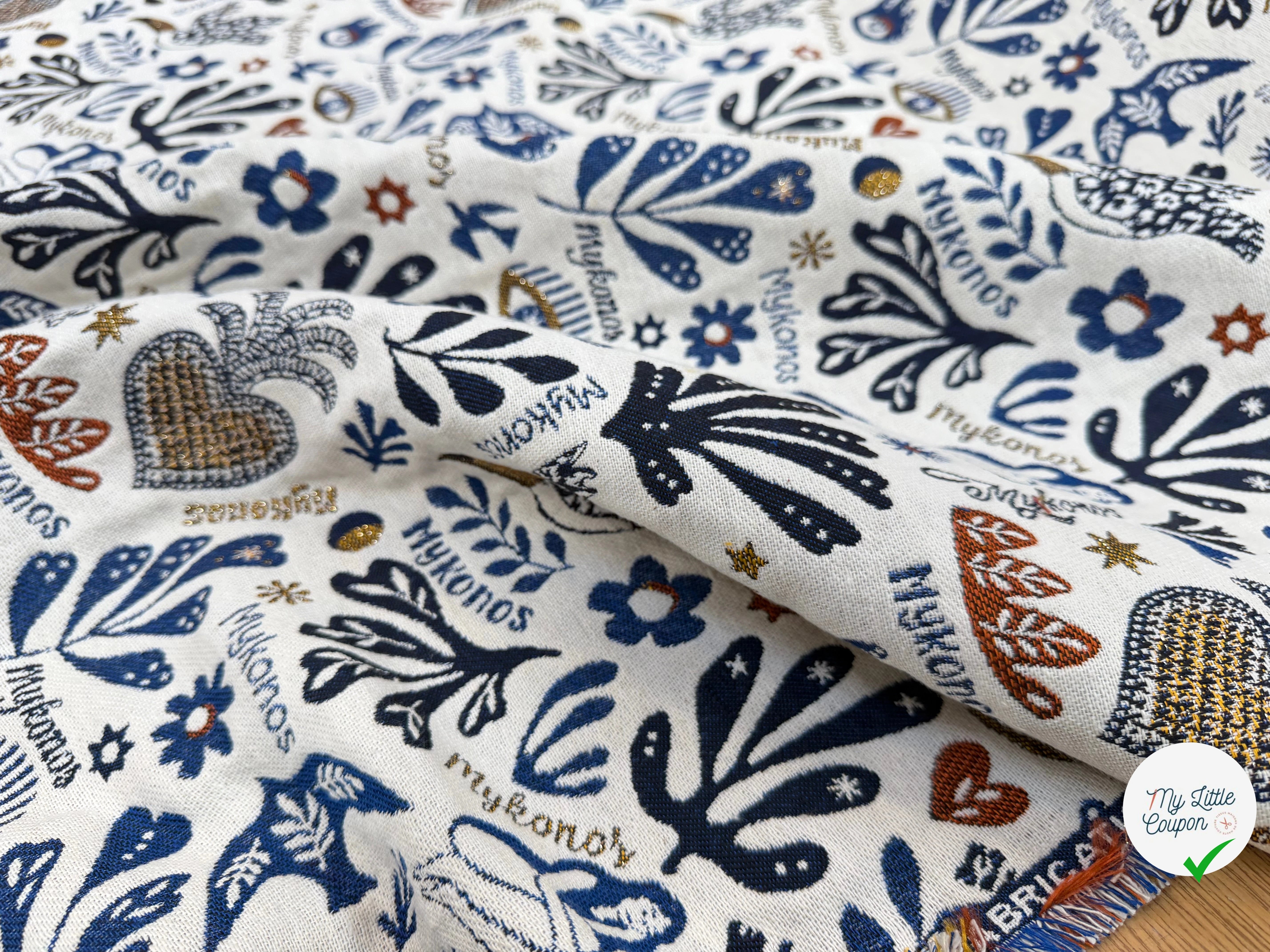 JACQUARD BLEECKER ALLOVER ECRU BLEU 140 CM MADE IN FRANCE 🇫🇷 - My Little Coupon