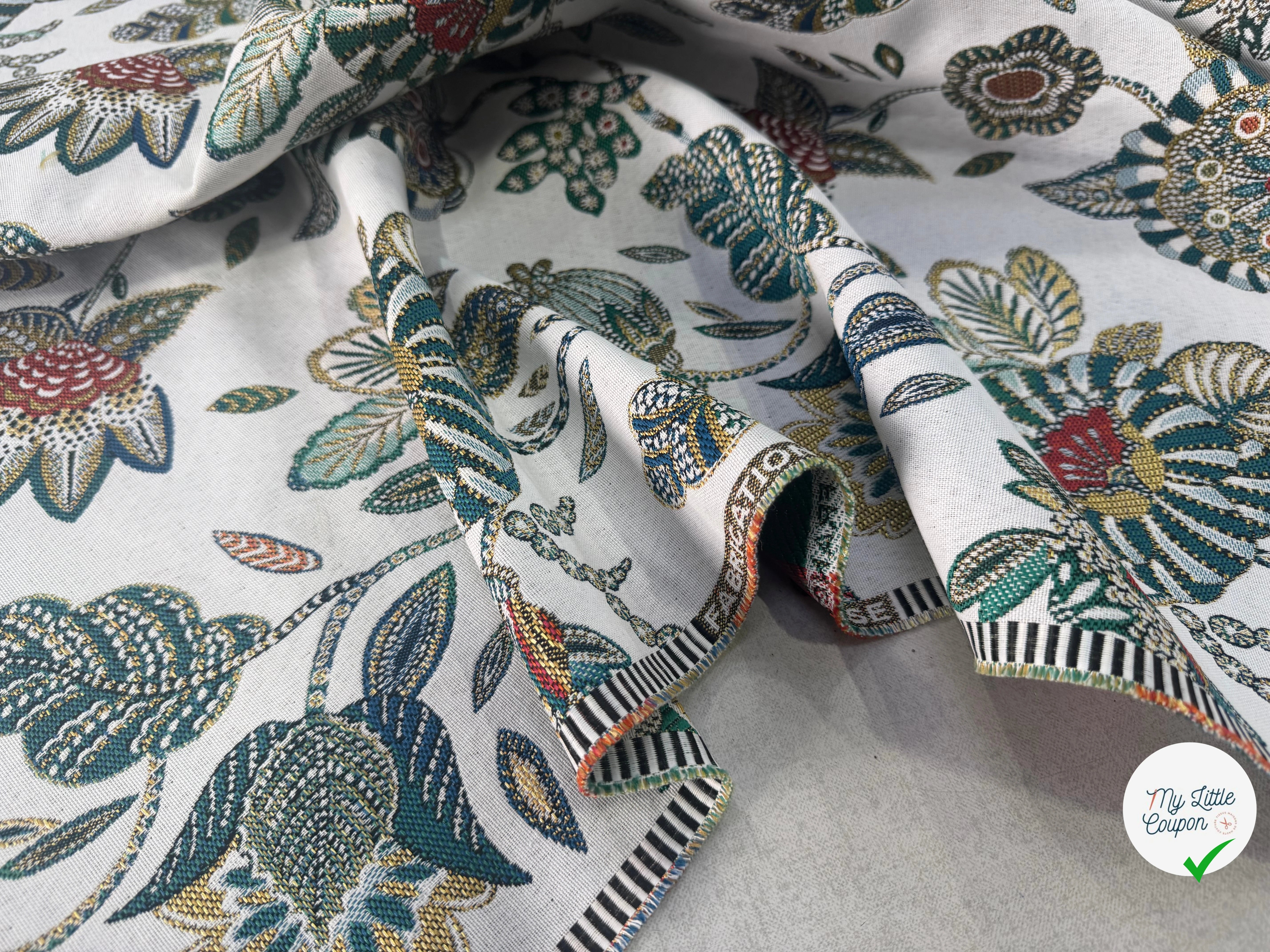 JACQUARD BOSPHORE ALLOVER BLANC ÉMERAUDE 140 CM - My Little Coupon