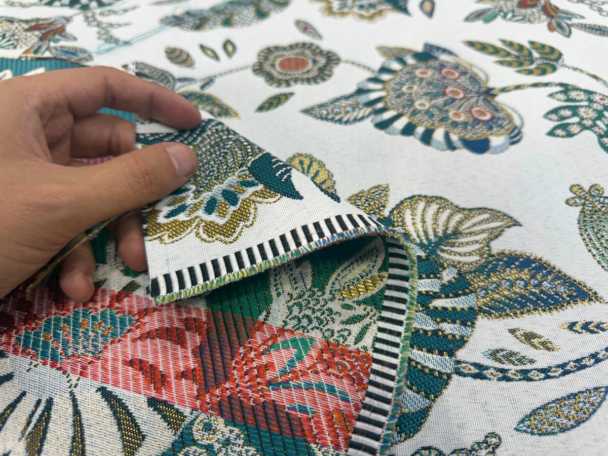 JACQUARD BOSPHORE ALLOVER BLANC ÉMERAUDE 140 CM - My Little Coupon