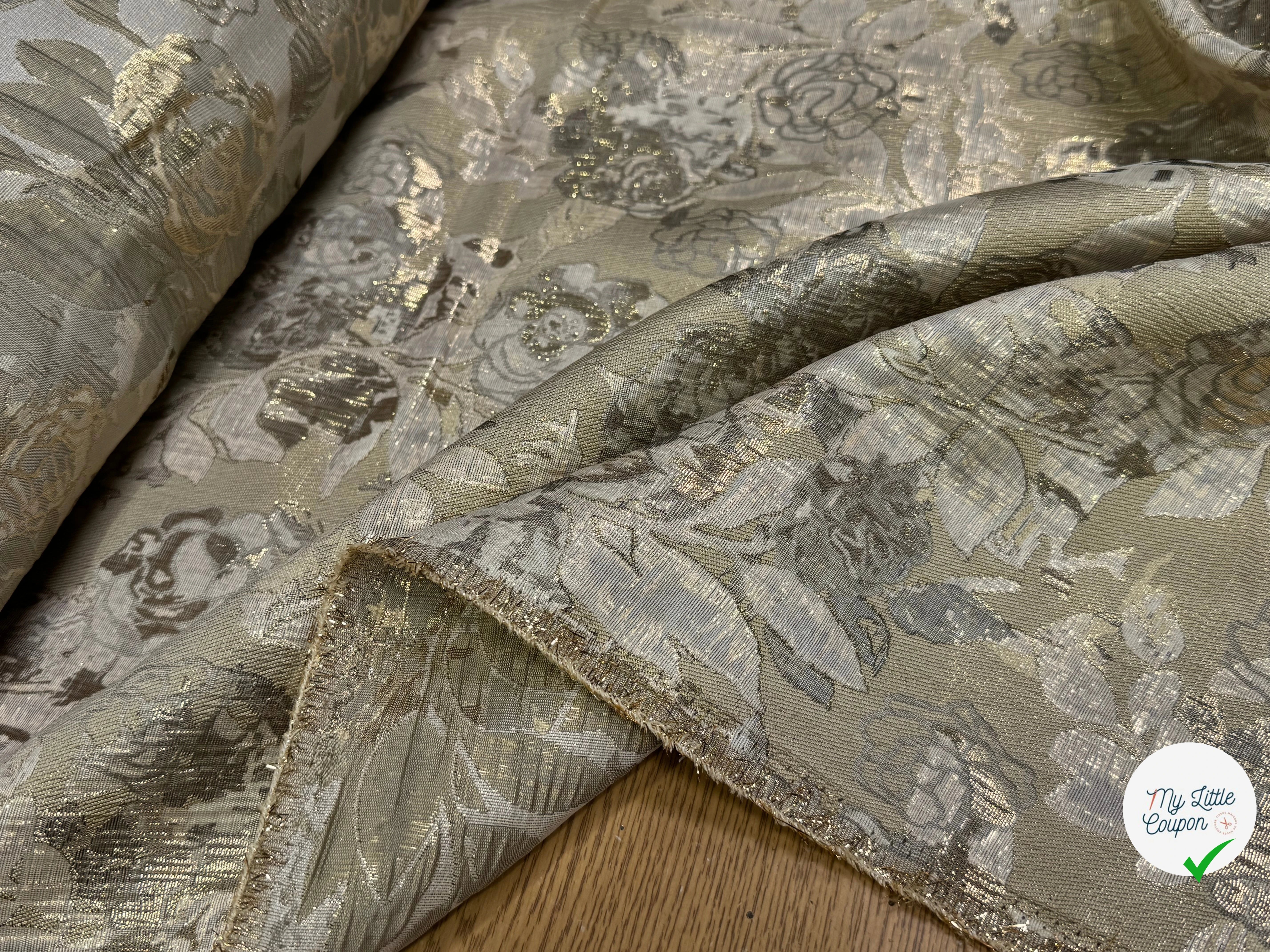 JACQUARD BROCA ARGENTÉ EMPERIAL MOTIFS FLORAUX BEIGE - My Little Coupon