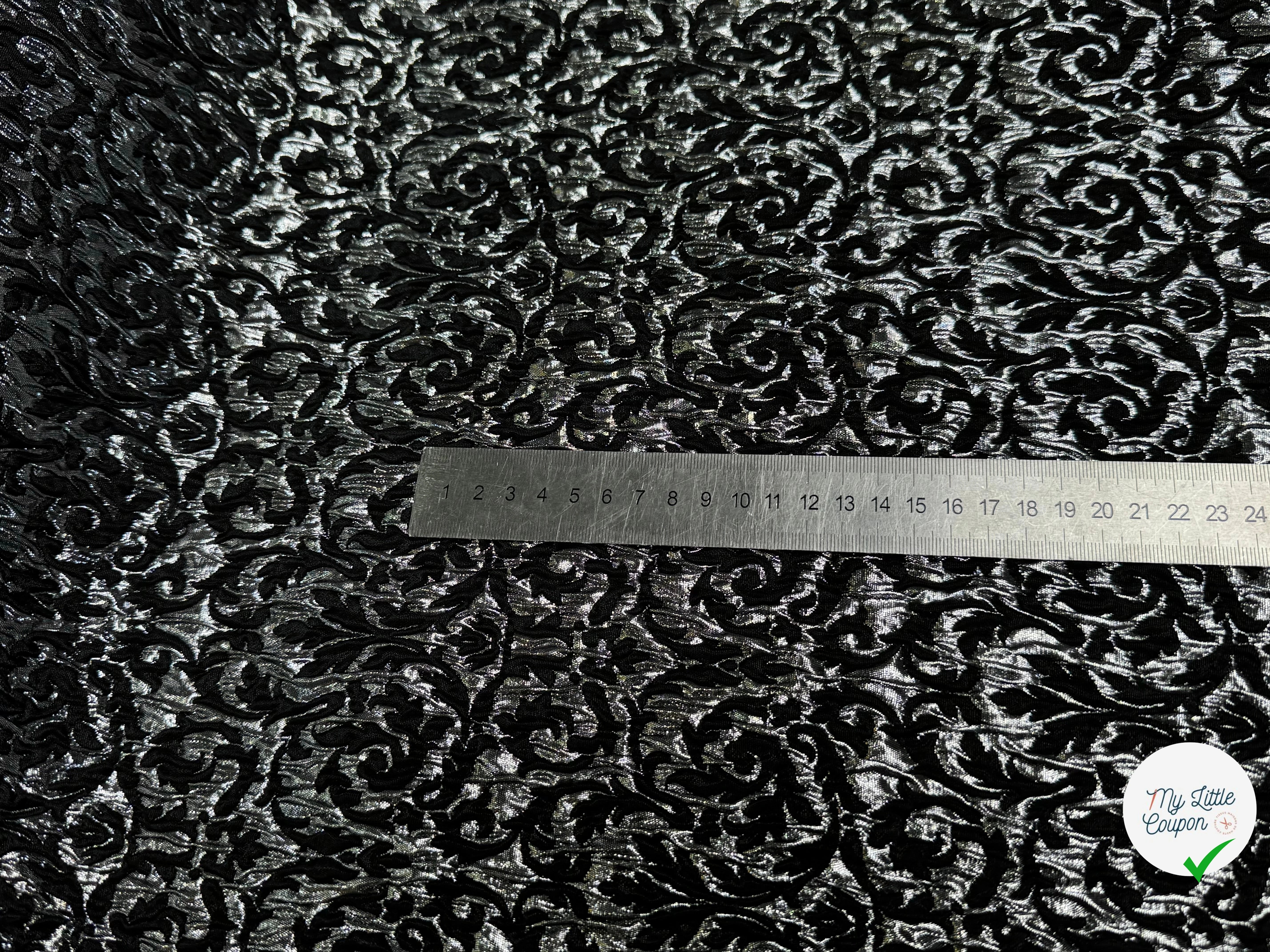 JACQUARD BROCART BLACK & SILVER 44% VISCOSE - My Little Coupon