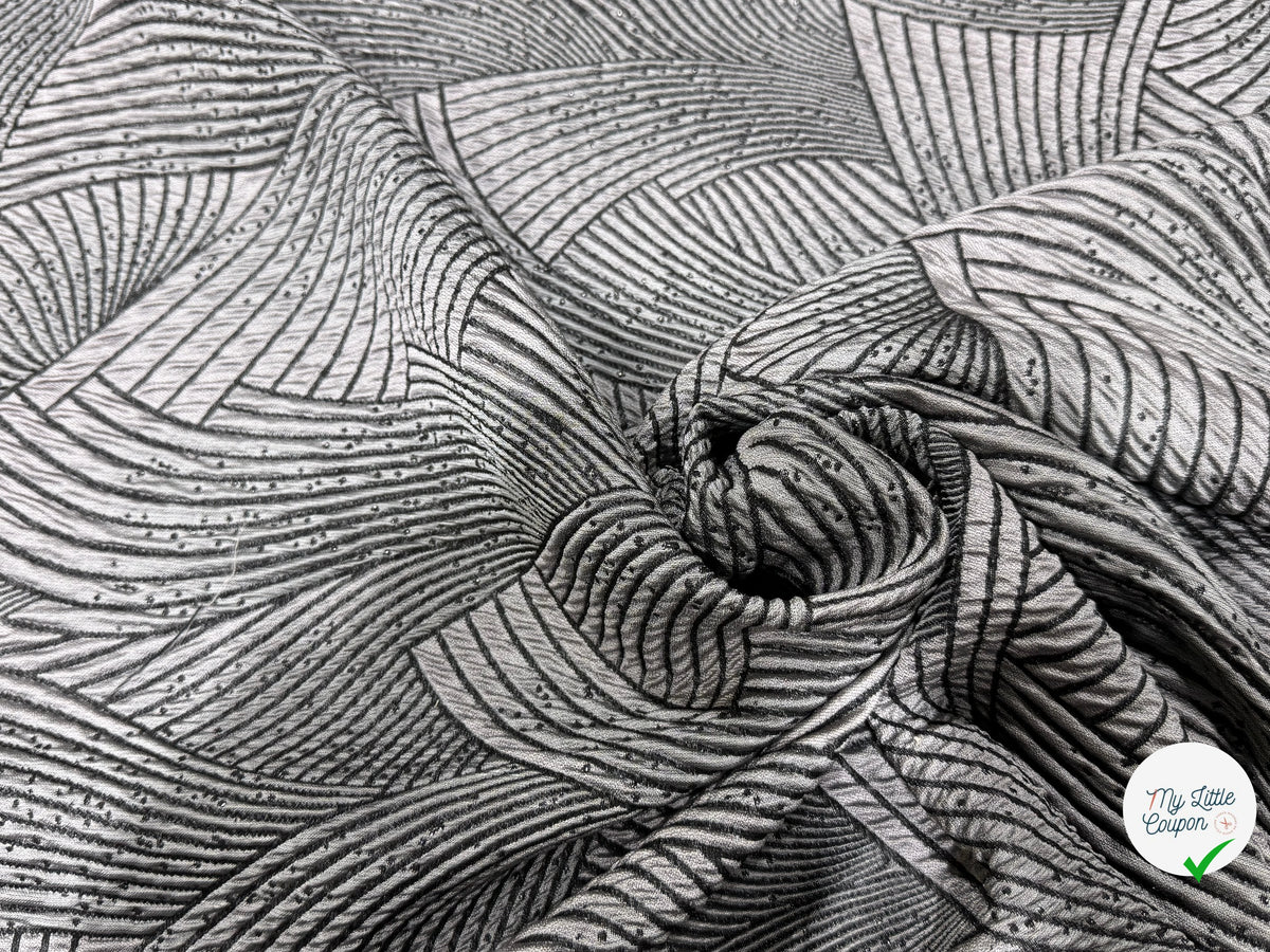 JACQUARD CLOQUÉ MOTIF ABSTRAIT GRIS MARRON ET NOIR - My Little Coupon