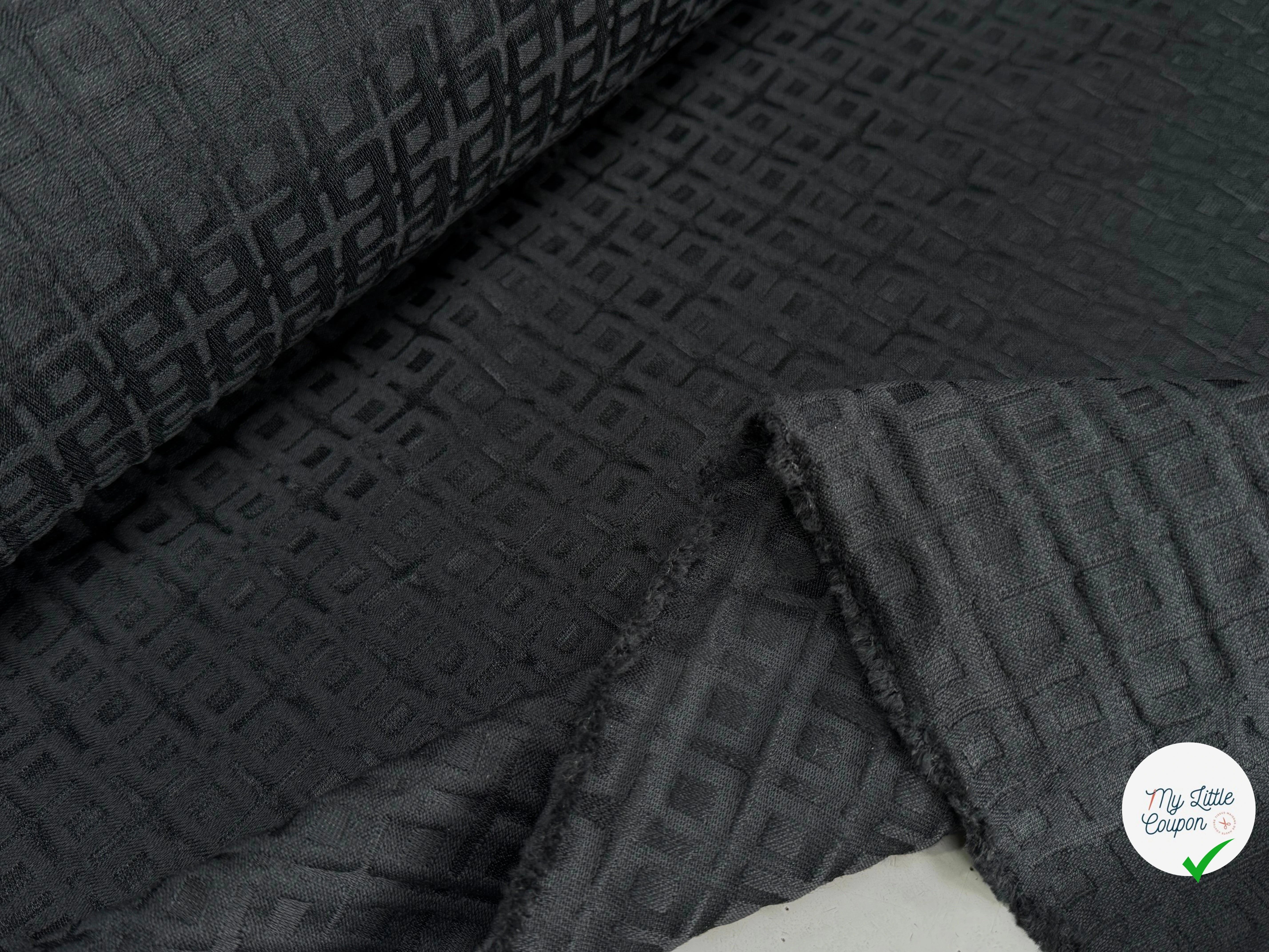 JACQUARD DE LAINE MOTIF GÉOMETRIQUE NOIR - My Little Coupon