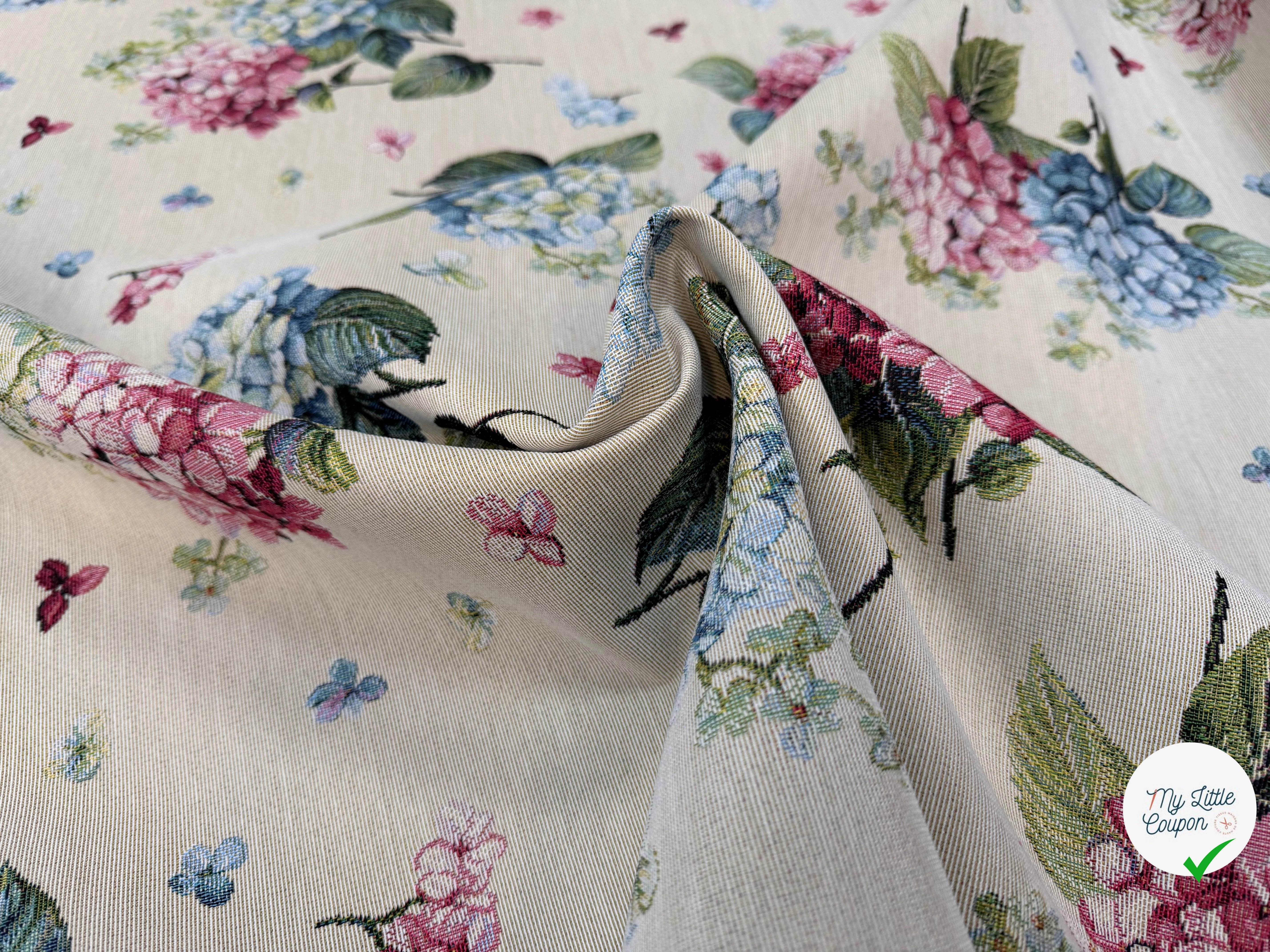 JACQUARD GOBELIN PREMIUM (251030-1763) JARDIN D’HORTENSIAS MULTICOLORE - My Little Coupon