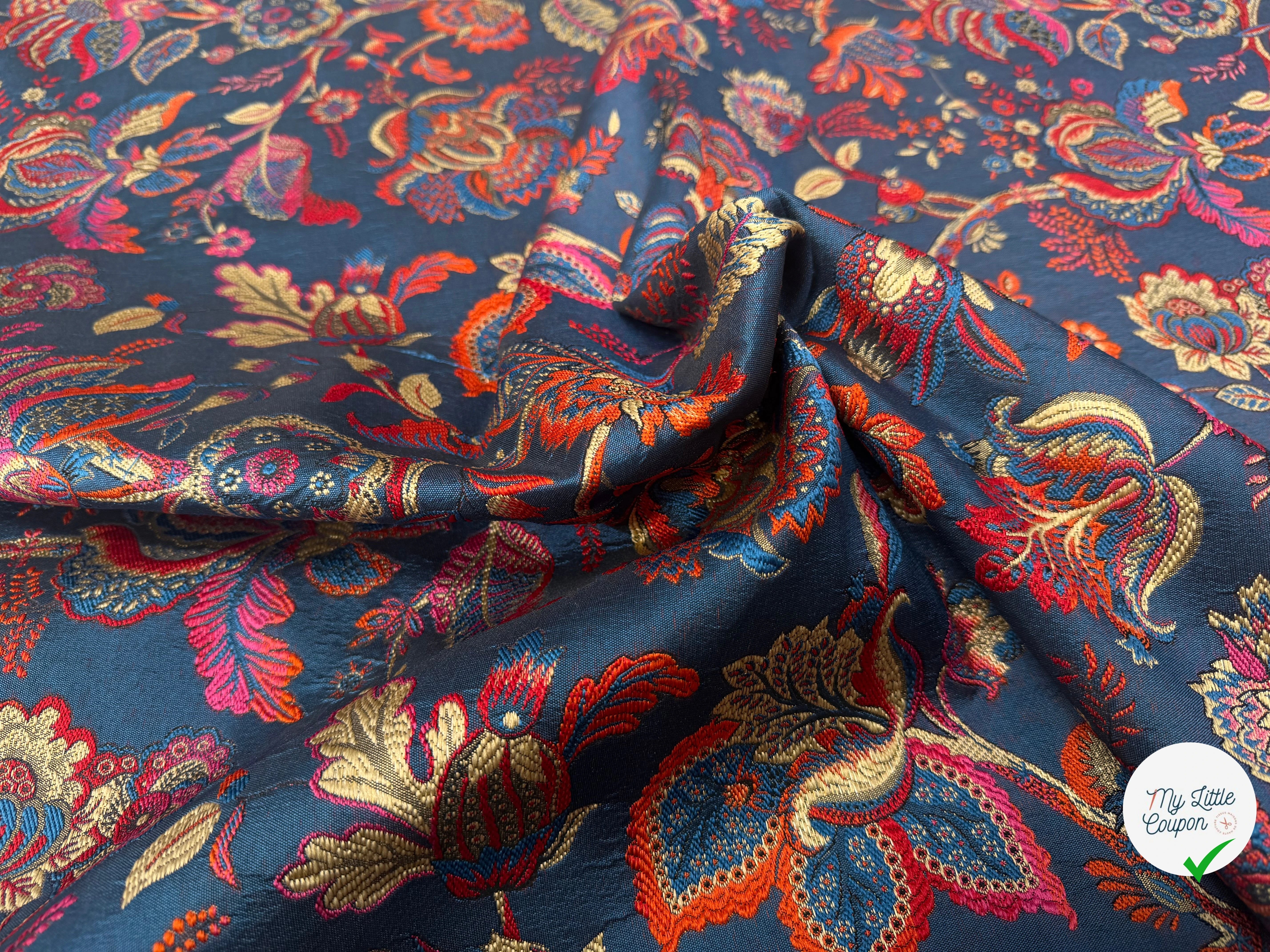 JACQUARD INAYA ALLOVER BLEU TISSE TEINT 140 CM MADE IN FRANCE - My Little Coupon