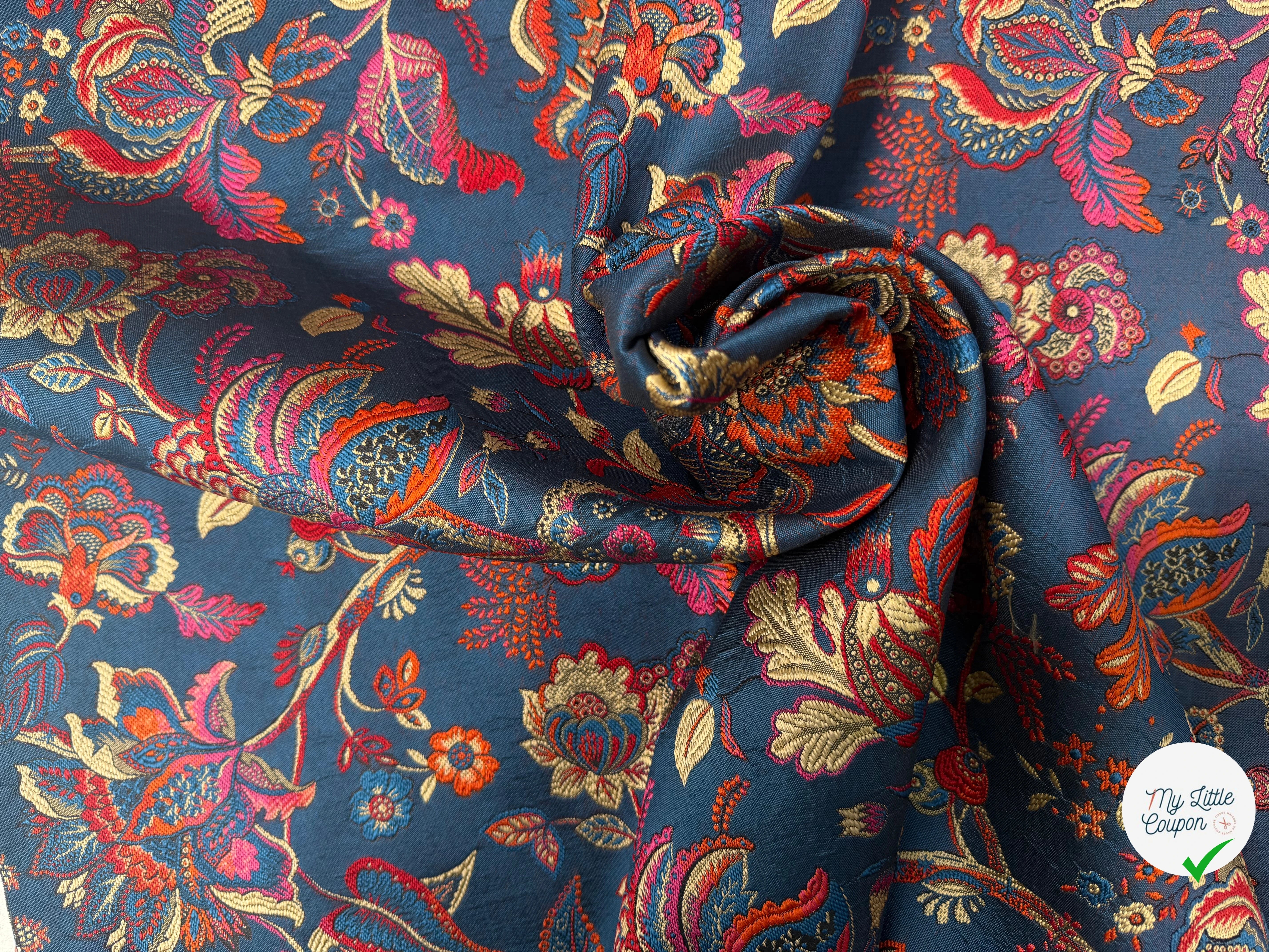 JACQUARD INAYA ALLOVER BLEU TISSE TEINT 140 CM MADE IN FRANCE - My Little Coupon