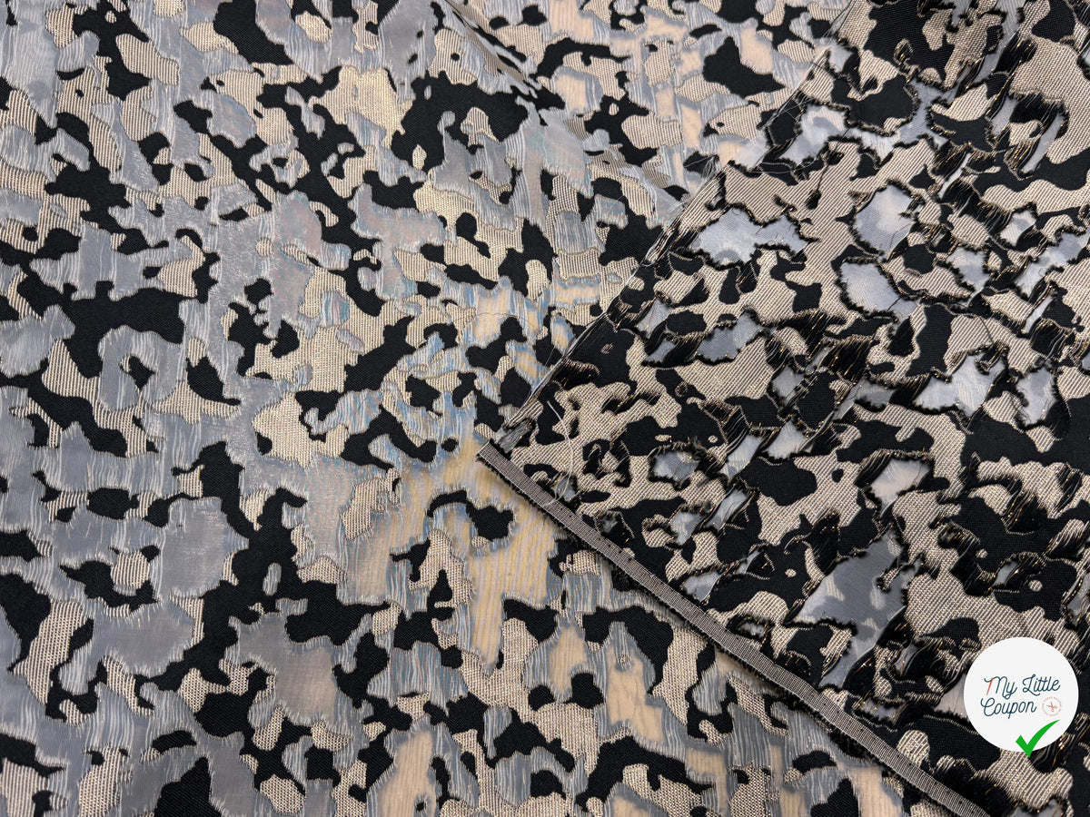 JACQUARD MÉTALLISÉ MOTIF CAMOUFLAGE ARMY NOIR ET OR - My Little Coupon