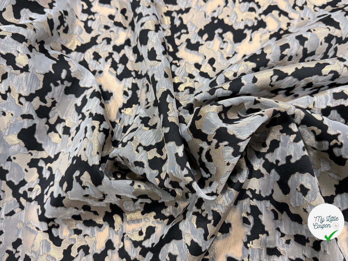 JACQUARD MÉTALLISÉ MOTIF CAMOUFLAGE ARMY NOIR ET OR - My Little Coupon