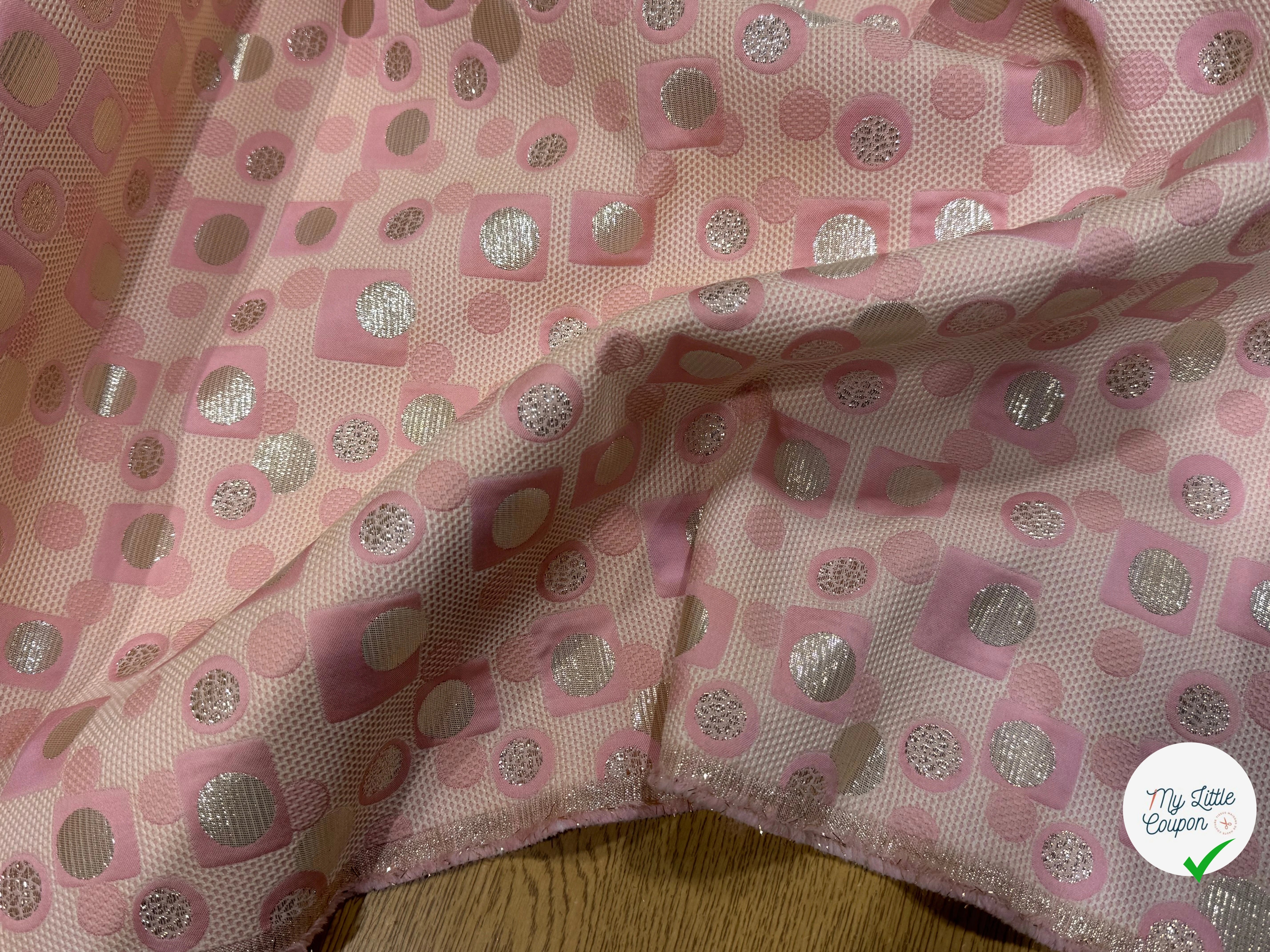 JACQUARD MÉTALLISÉ MOTIFS CIRCULAIRES ET GÉOMÉTRIQUES OR ROSE - My Little Coupon