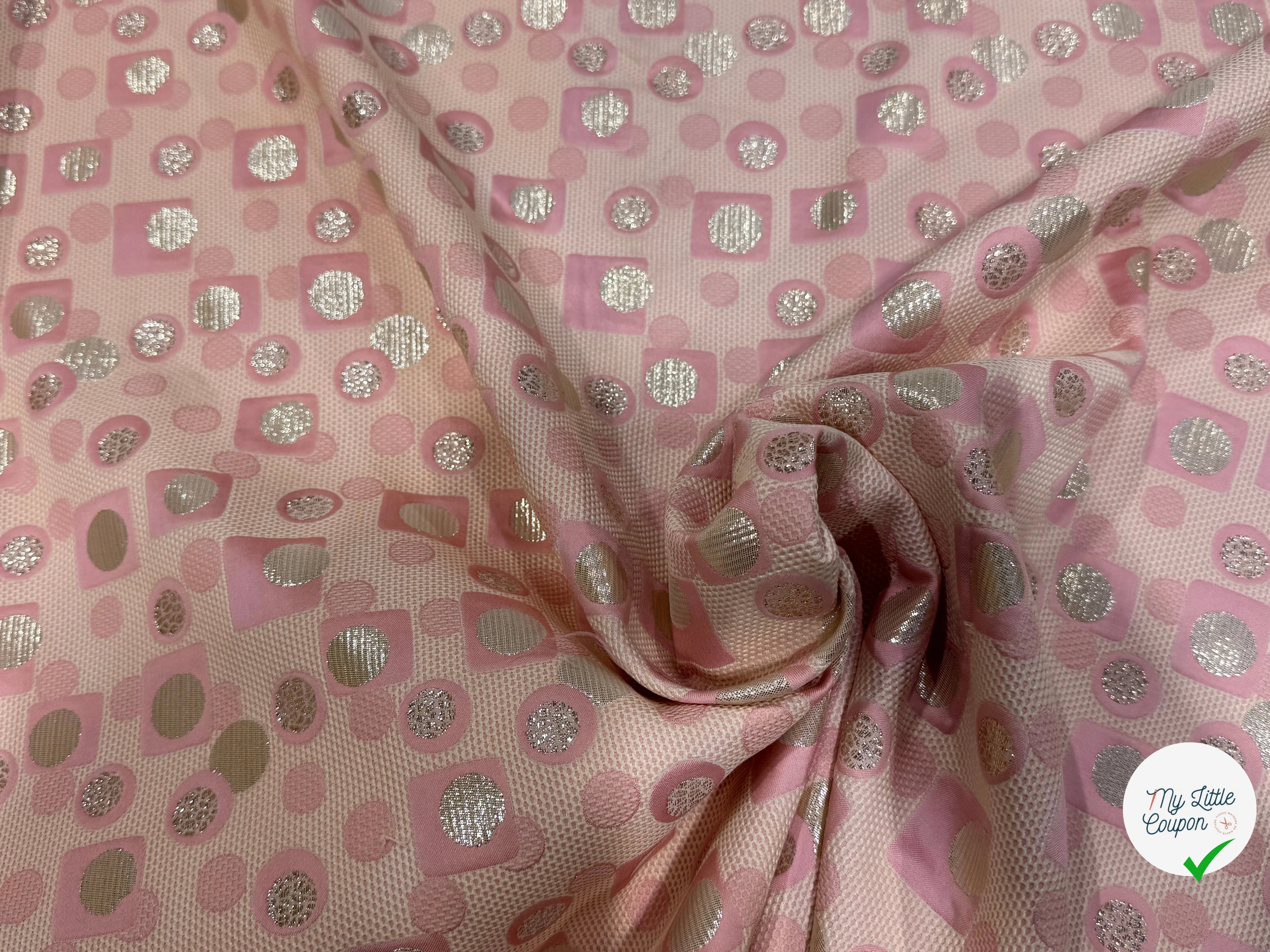 JACQUARD MÉTALLISÉ MOTIFS CIRCULAIRES ET GÉOMÉTRIQUES OR ROSE - My Little Coupon